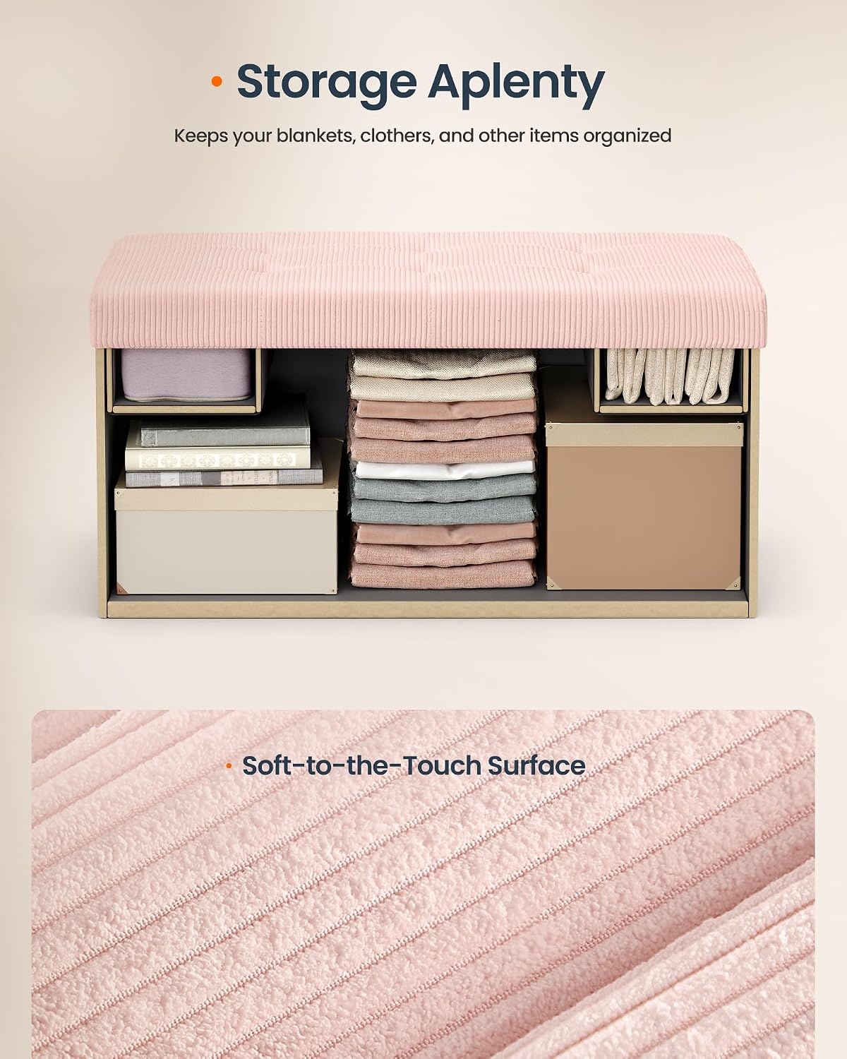 image:imageSONGMICS HOME Storage Ottoman 35 Gallons End of Bench 152 x 432 x 152 Inches for Entryway Living Room Light GrayLight Pink