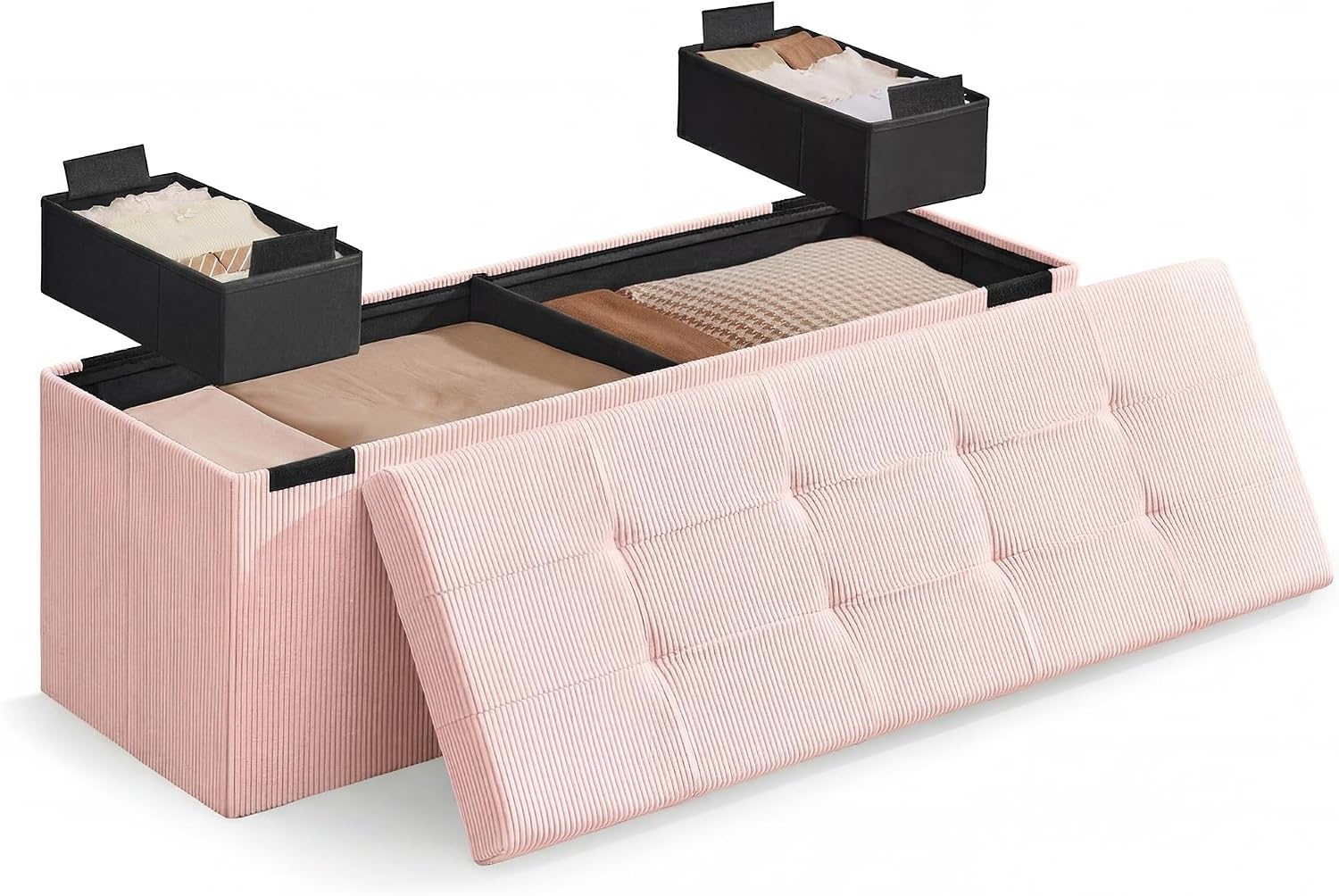 image:imageSONGMICS HOME Storage Ottoman 35 Gallons End of Bench 152 x 432 x 152 Inches for Entryway Living Room Light GrayLight Pink