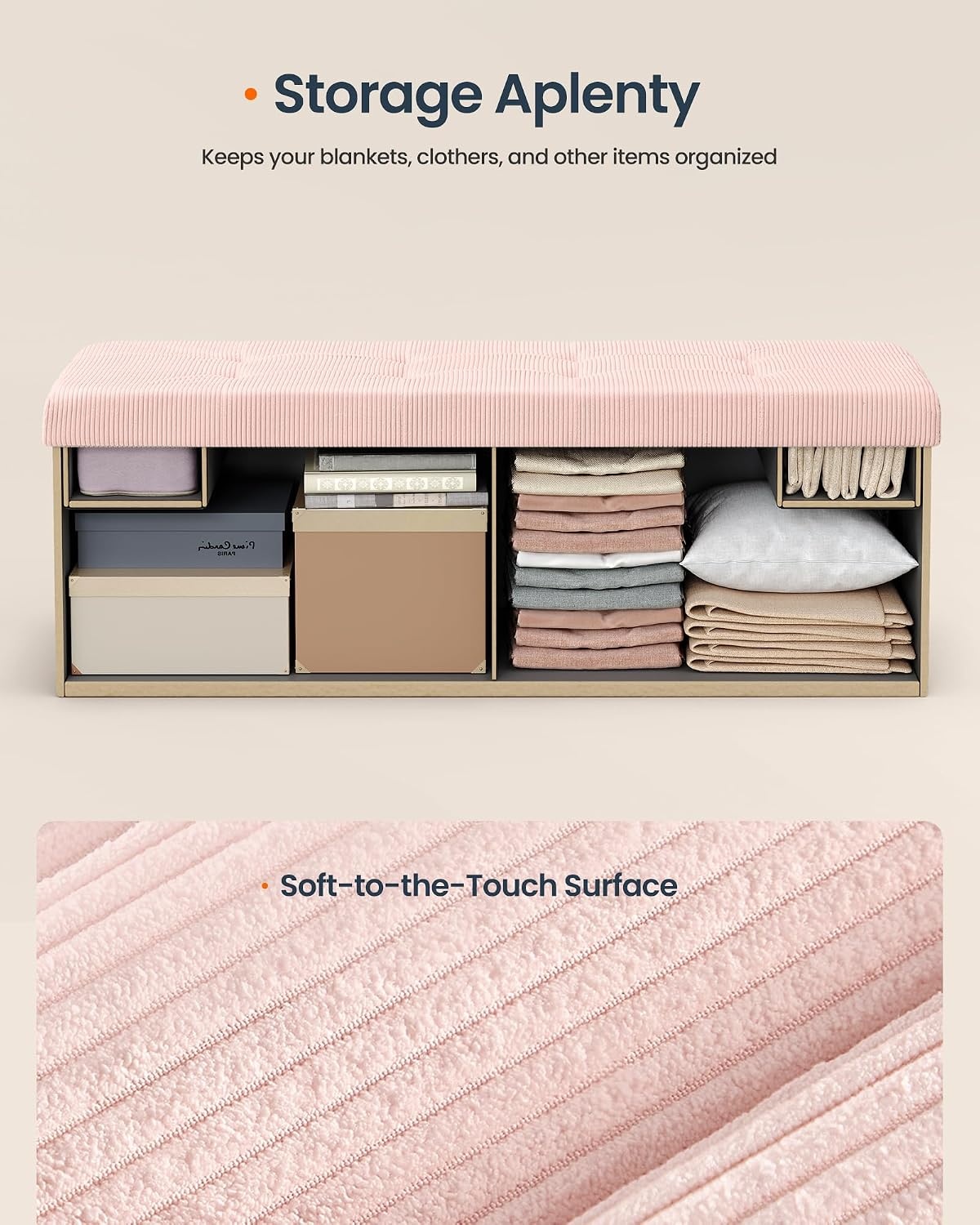 image:imageSONGMICS HOME Storage Ottoman 35 Gallons End of Bench 152 x 432 x 152 Inches for Entryway Living Room Light GrayLight Pink