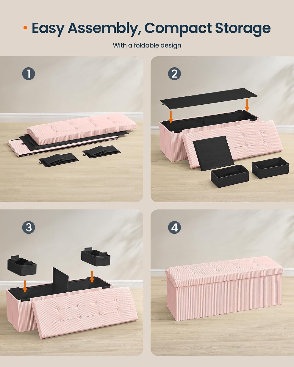 image:imageSONGMICS HOME Storage Ottoman 35 Gallons End of Bench 152 x 432 x 152 Inches for Entryway Living Room Light GrayLight Pink