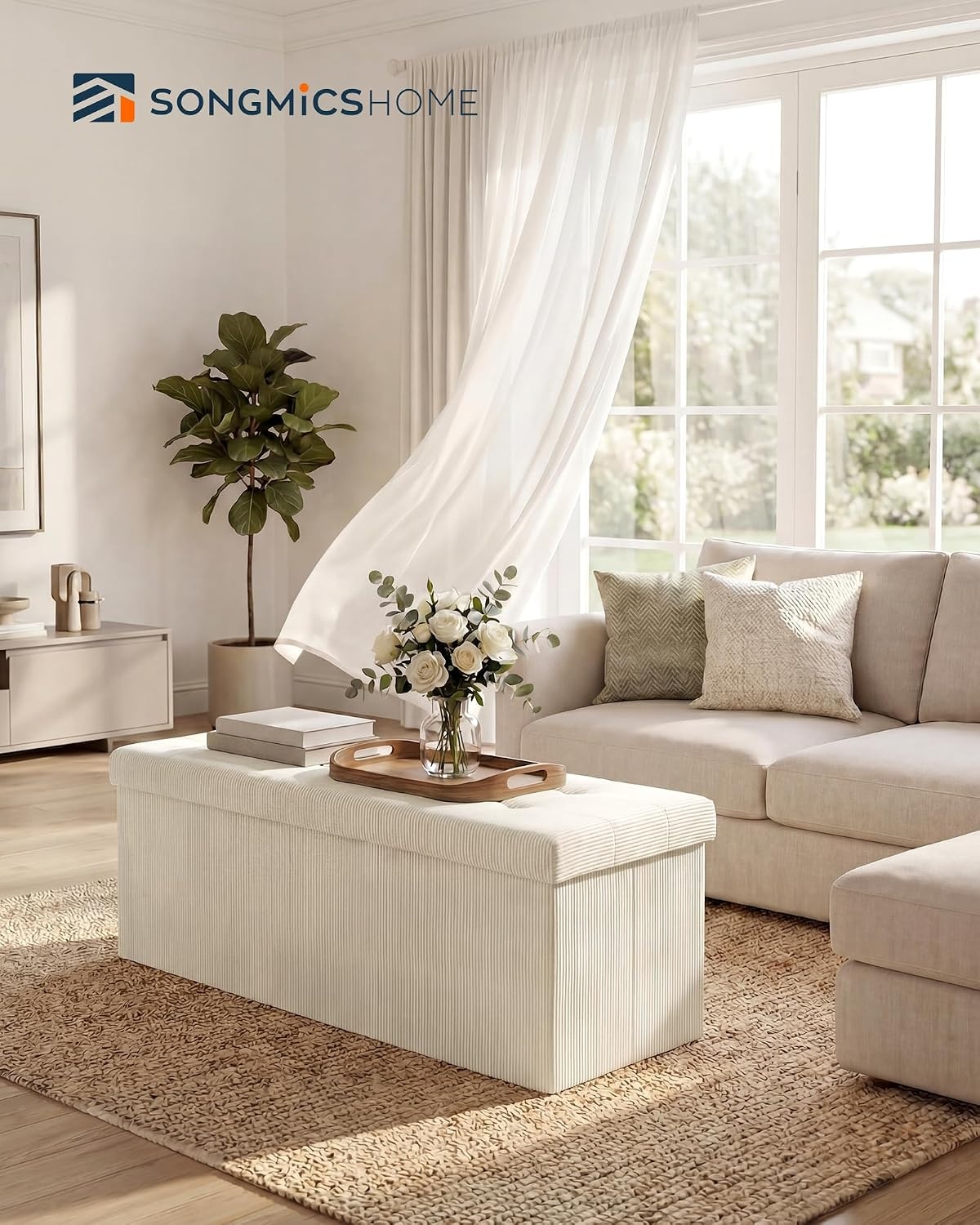 image:imageSONGMICS HOME Storage Ottoman 35 Gallons End of Bench 152 x 432 x 152 Inches for Entryway Living Room Light GrayLight White