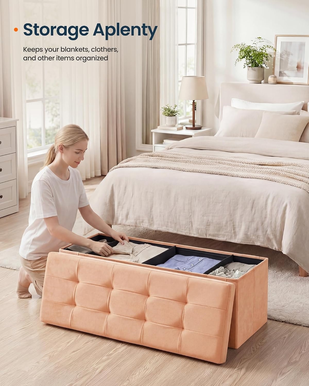 image:imageSONGMICS HOME Storage Ottoman 35 Gallons End of Bench 152 x 432 x 152 Inches for Entryway Living Room Light GrayOrange