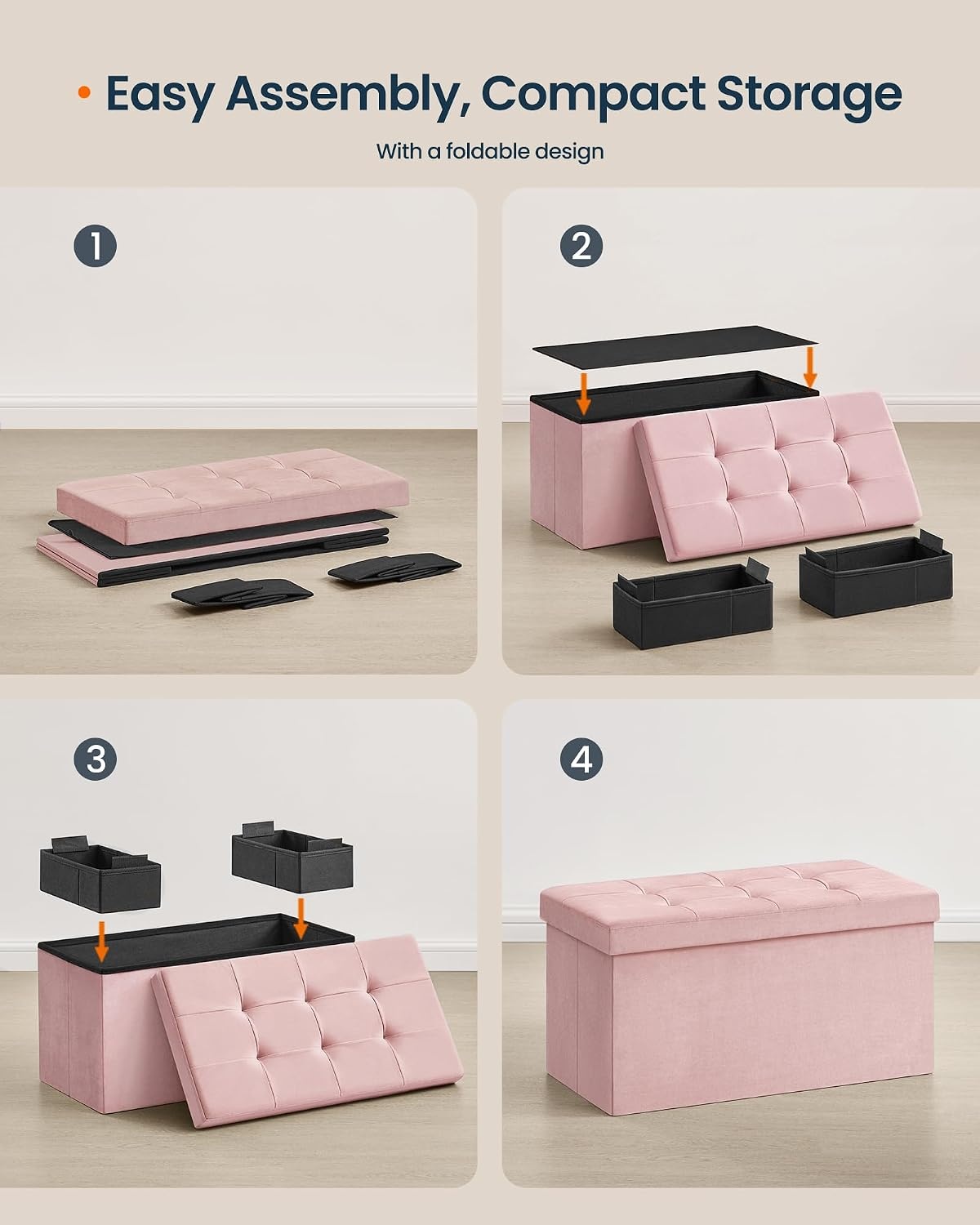 image:imageSONGMICS HOME Storage Ottoman 35 Gallons End of Bench 152 x 432 x 152 Inches for Entryway Living Room Light GrayPink
