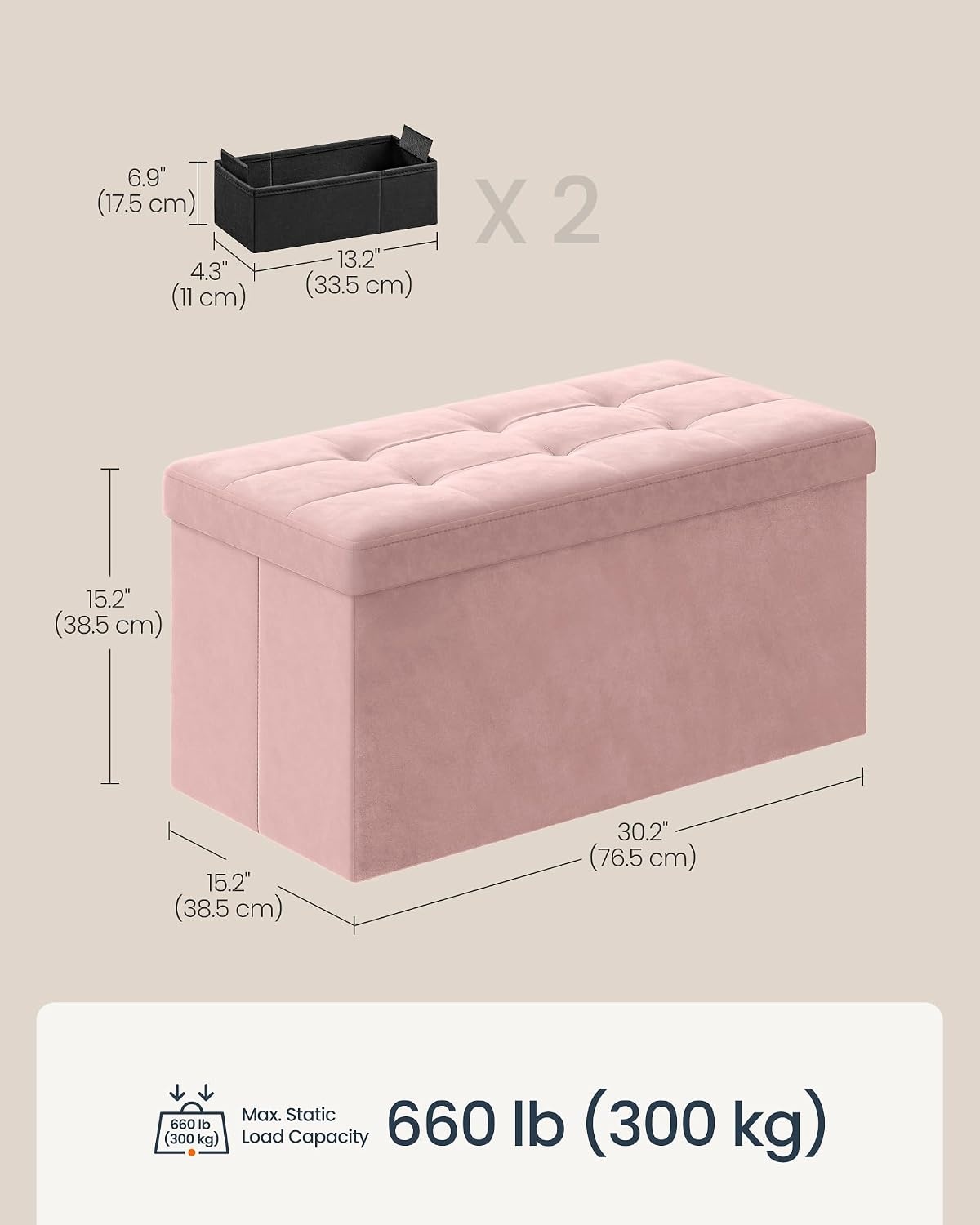 image:imageSONGMICS HOME Storage Ottoman 35 Gallons End of Bench 152 x 432 x 152 Inches for Entryway Living Room Light GrayPink