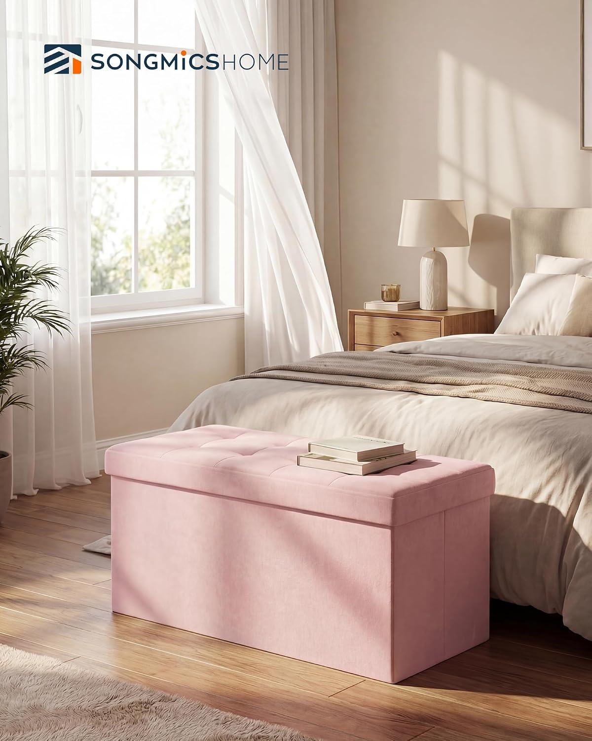 image:imageSONGMICS HOME Storage Ottoman 35 Gallons End of Bench 152 x 432 x 152 Inches for Entryway Living Room Light GrayPink