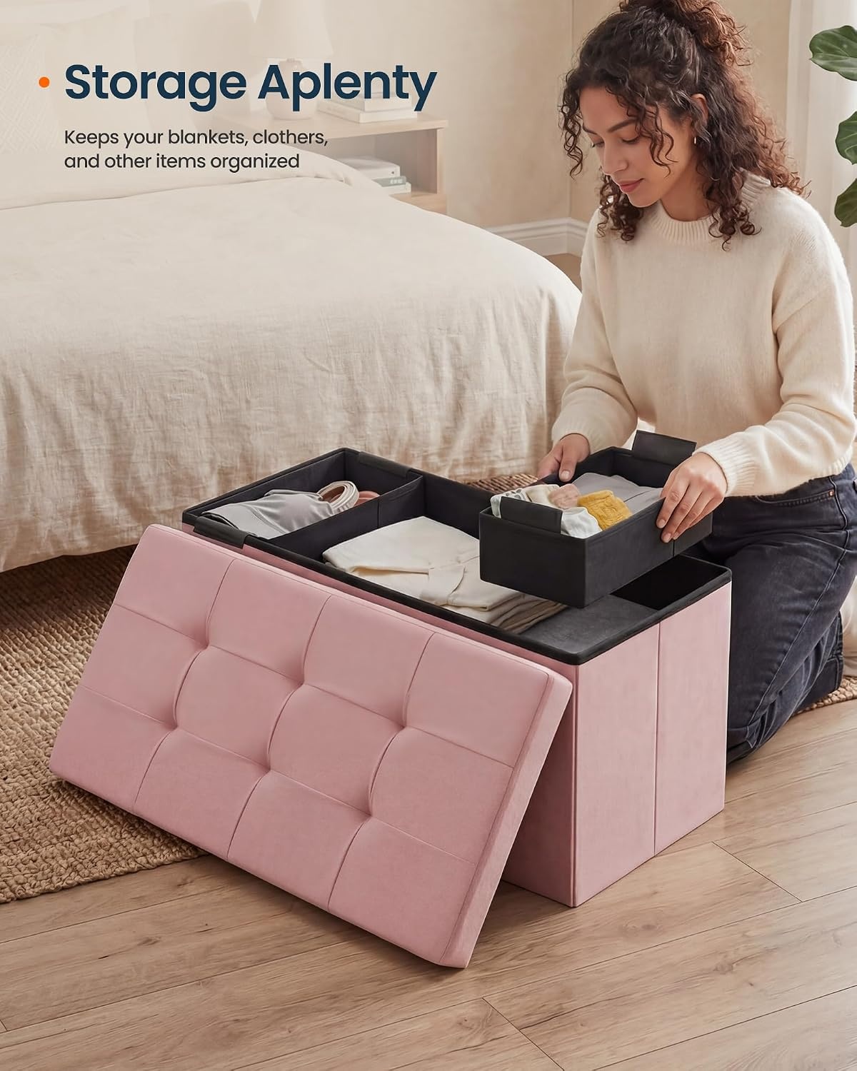 image:imageSONGMICS HOME Storage Ottoman 35 Gallons End of Bench 152 x 432 x 152 Inches for Entryway Living Room Light GrayPink