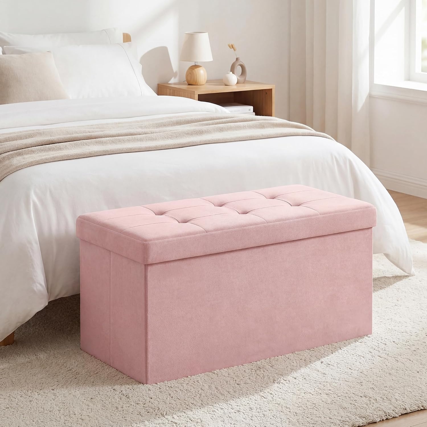 image:imageSONGMICS HOME Storage Ottoman 35 Gallons End of Bench 152 x 432 x 152 Inches for Entryway Living Room Light GrayPink