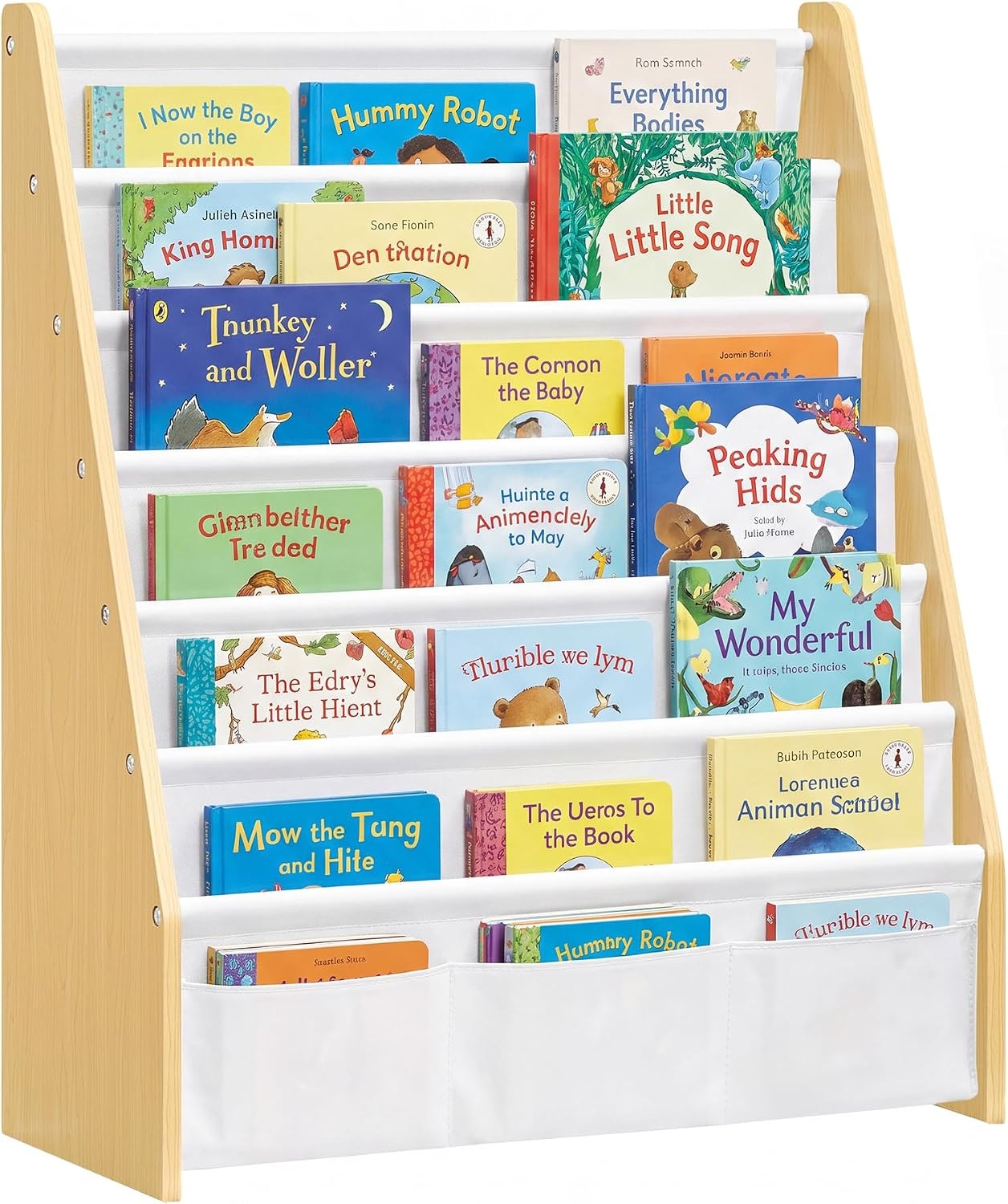 image:imageSONGMICS Kids Bookshelf 4Tier Sling Bookcase 246 x 98 x 236 InchBeech White