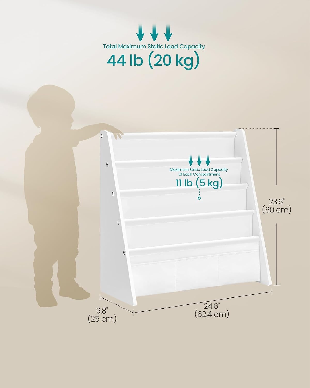 image:imageSONGMICS Kids Bookshelf 4Tier Sling Bookcase 246 x 98 x 236 InchCloud White White