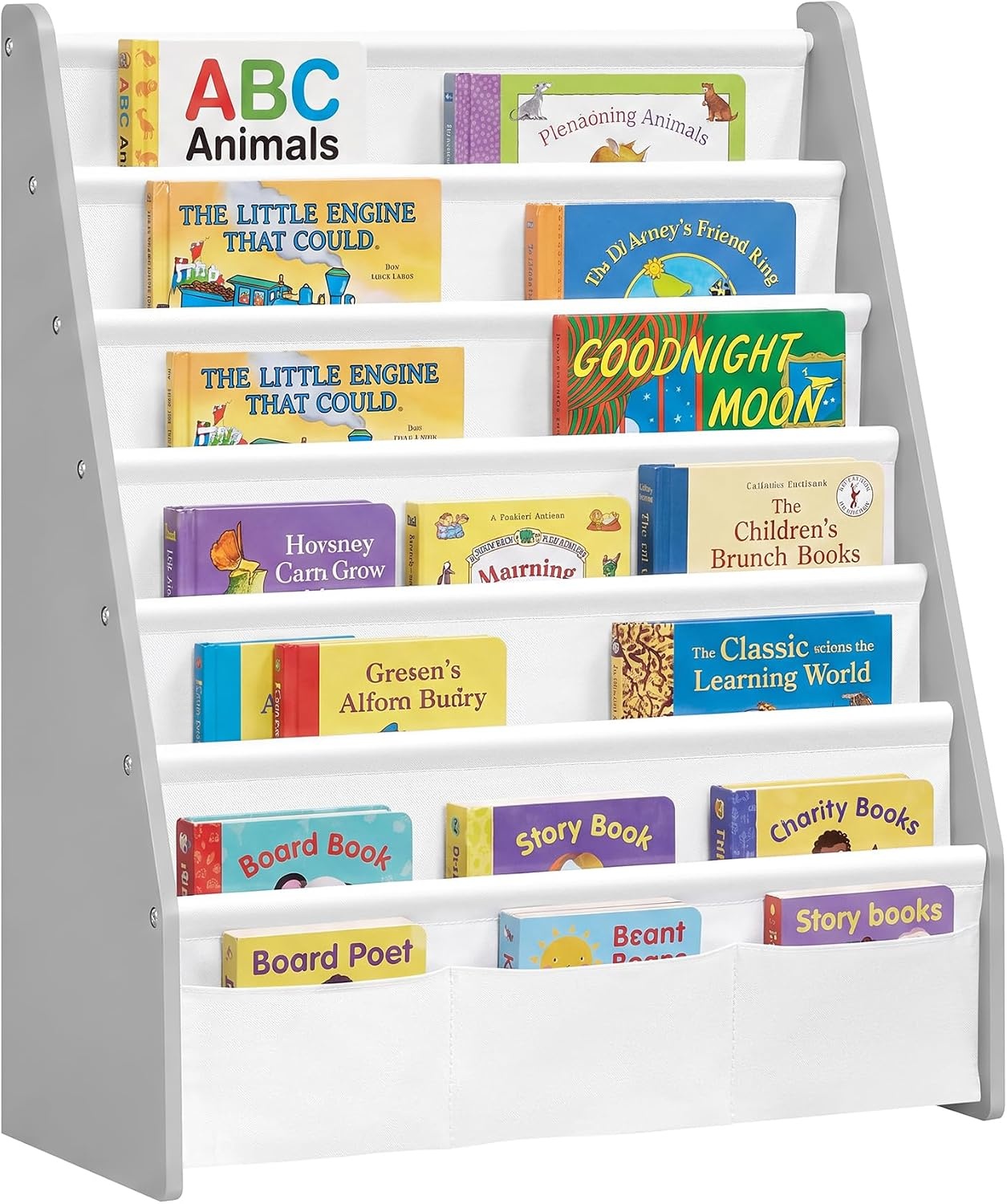 image:imageSONGMICS Kids Bookshelf 4Tier Sling Bookcase 246 x 98 x 236 InchDove Gray White