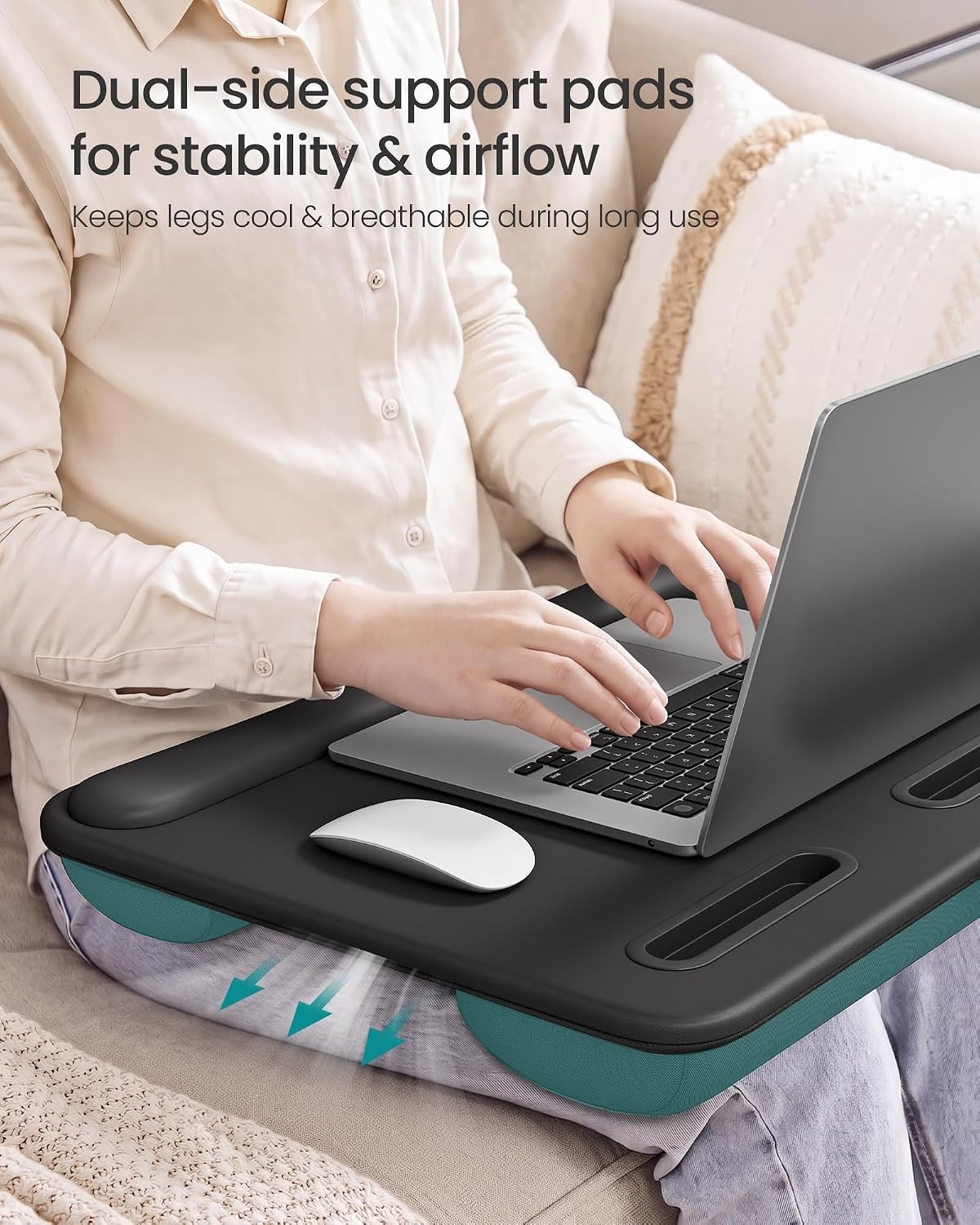 image:imageSONGMICS Laptop Lap Desk with Cushion Black PVC Leather Fits 156 LaptopBlack
