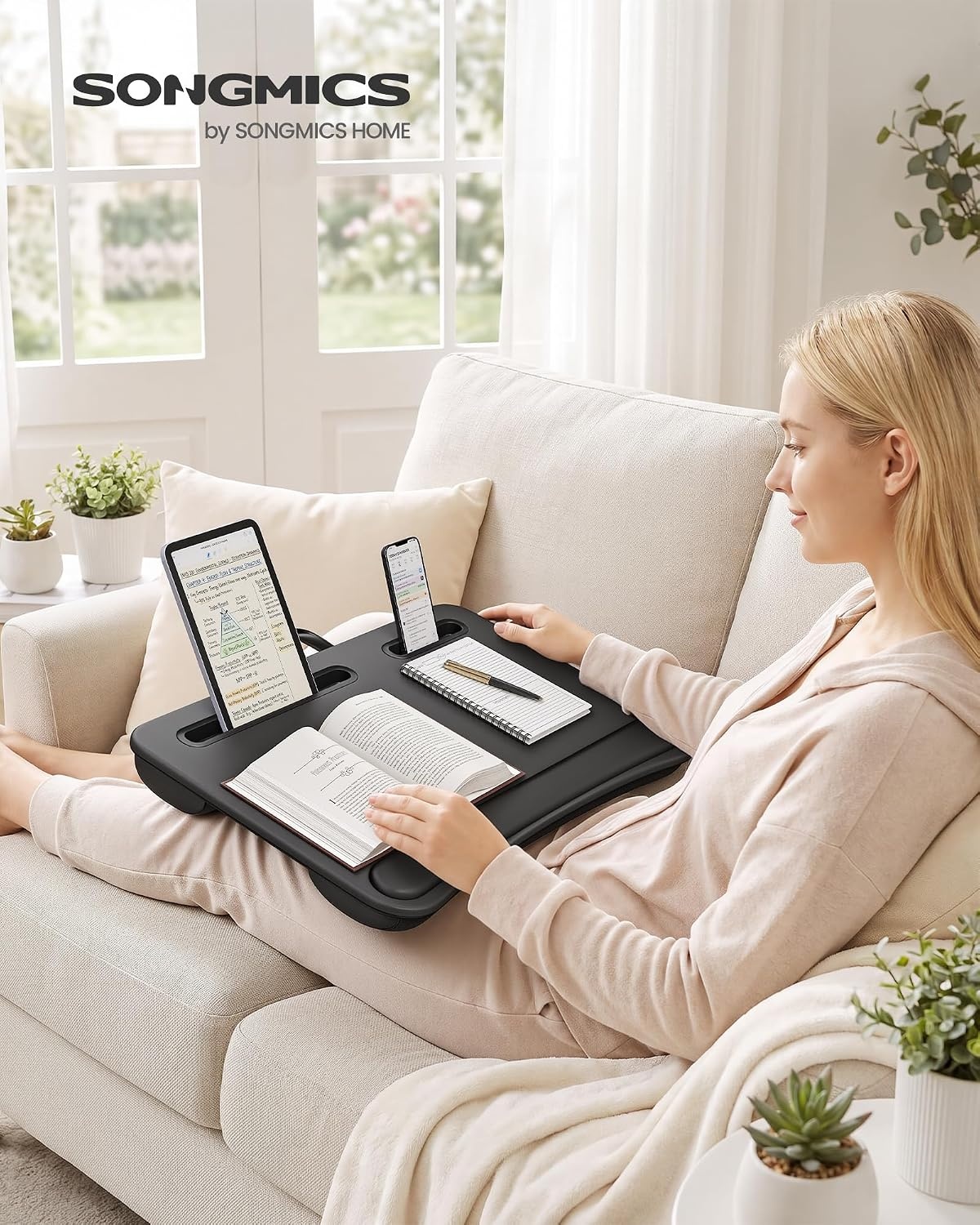 image:imageSONGMICS Laptop Lap Desk with Cushion Black PVC Leather Fits 156 LaptopBlack