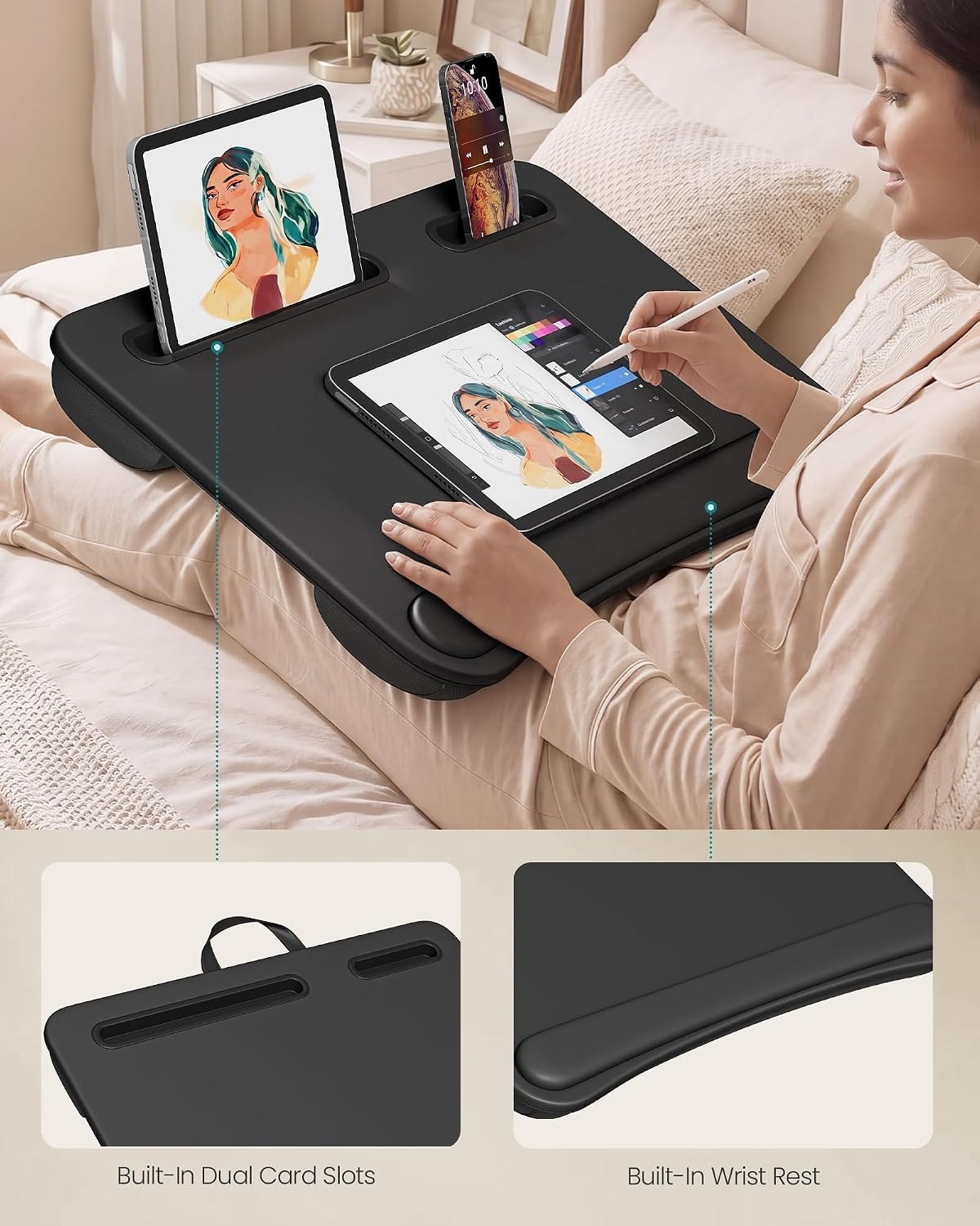 image:imageSONGMICS Laptop Lap Desk with Cushion Black PVC Leather Fits 156 LaptopBlack