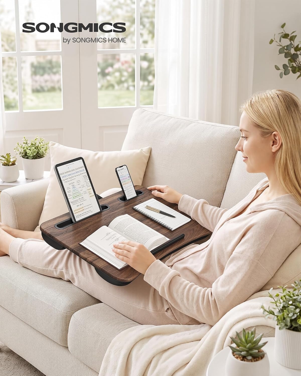 image:imageSONGMICS Laptop Lap Desk with Cushion Black PVC Leather Fits 156 LaptopCarbon Fiber Black