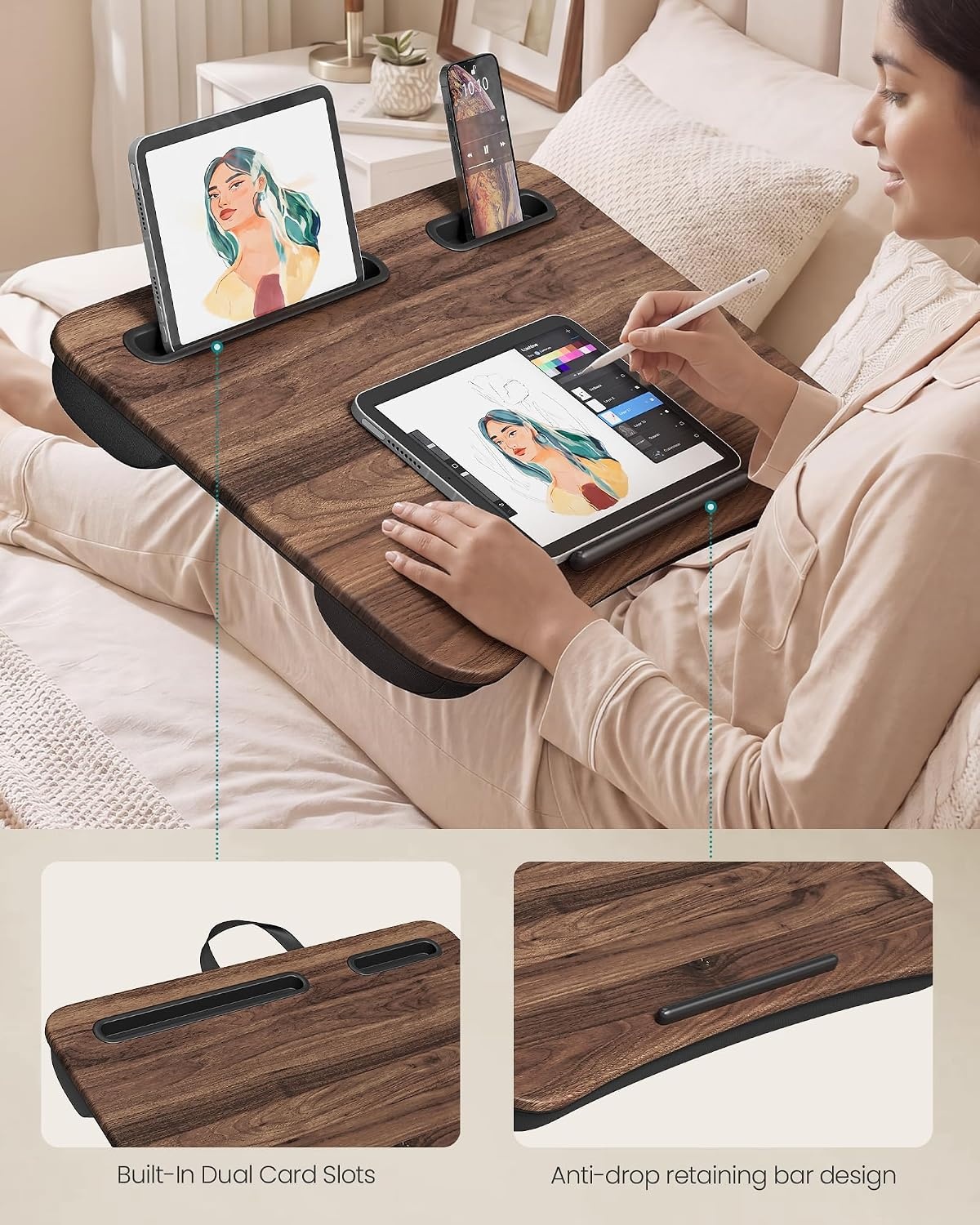 image:imageSONGMICS Laptop Lap Desk with Cushion Black PVC Leather Fits 156 LaptopCarbon Fiber Black