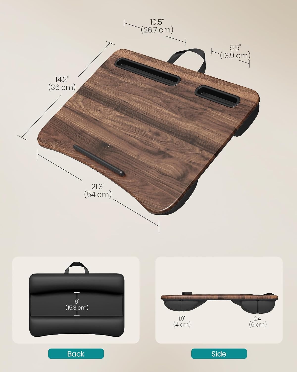 image:imageSONGMICS Laptop Lap Desk with Cushion Black PVC Leather Fits 156 LaptopCarbon Fiber Black