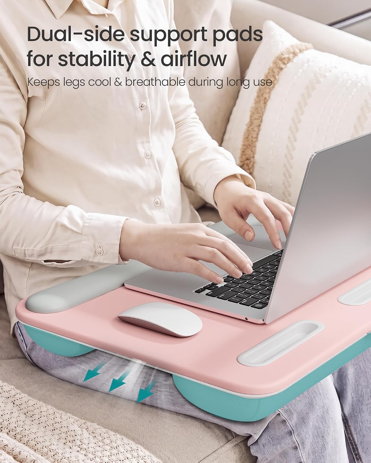 image:imageSONGMICS Laptop Lap Desk with Cushion Black PVC Leather Fits 156 LaptopFruit Pink
