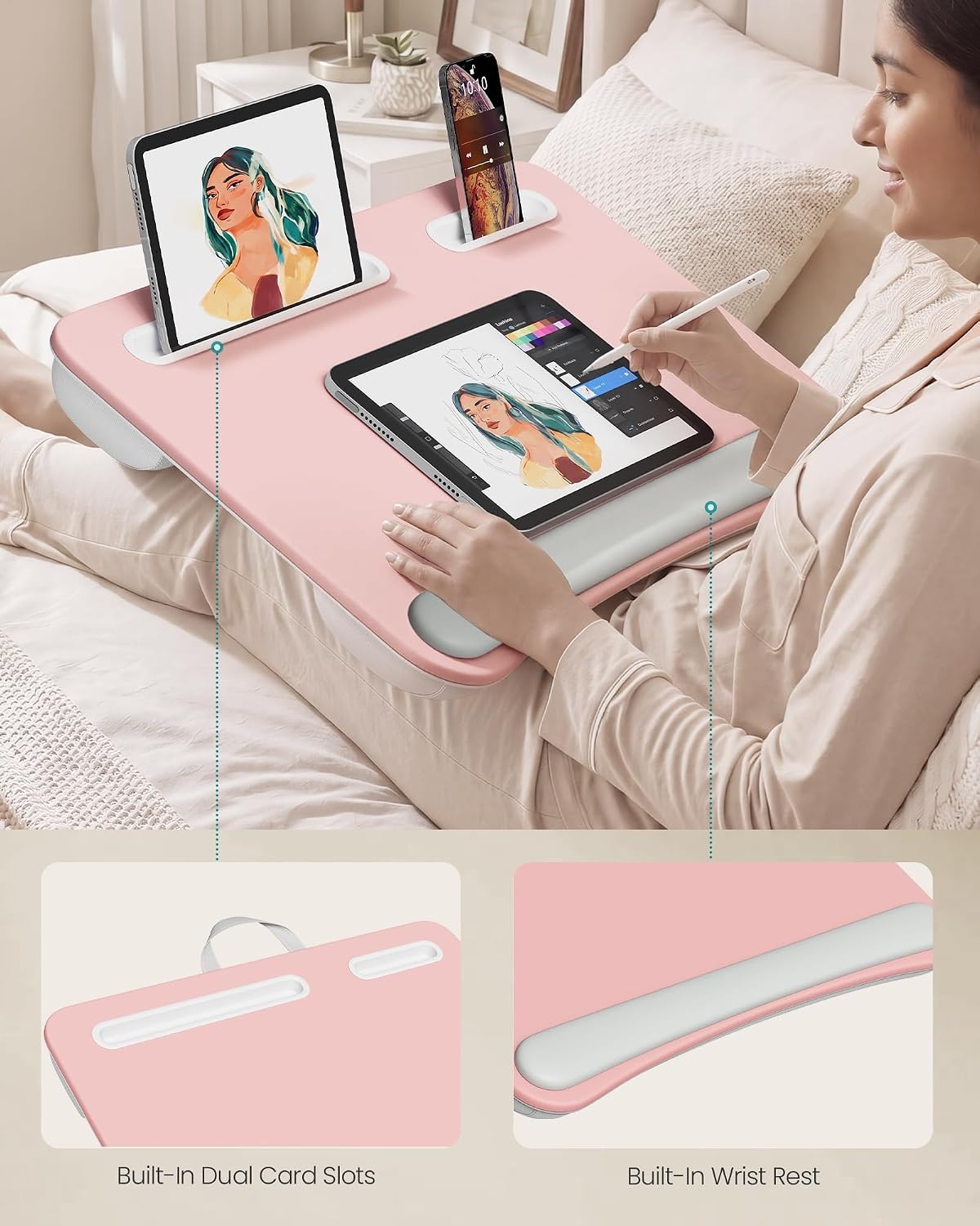 image:imageSONGMICS Laptop Lap Desk with Cushion Black PVC Leather Fits 156 LaptopFruit Pink
