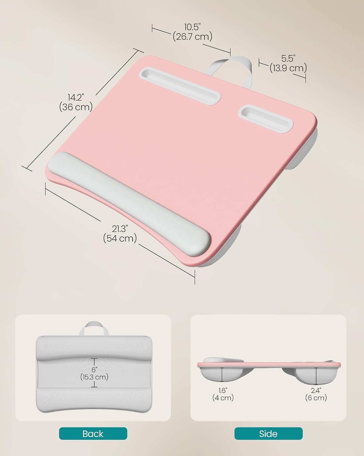 image:imageSONGMICS Laptop Lap Desk with Cushion Black PVC Leather Fits 156 LaptopFruit Pink