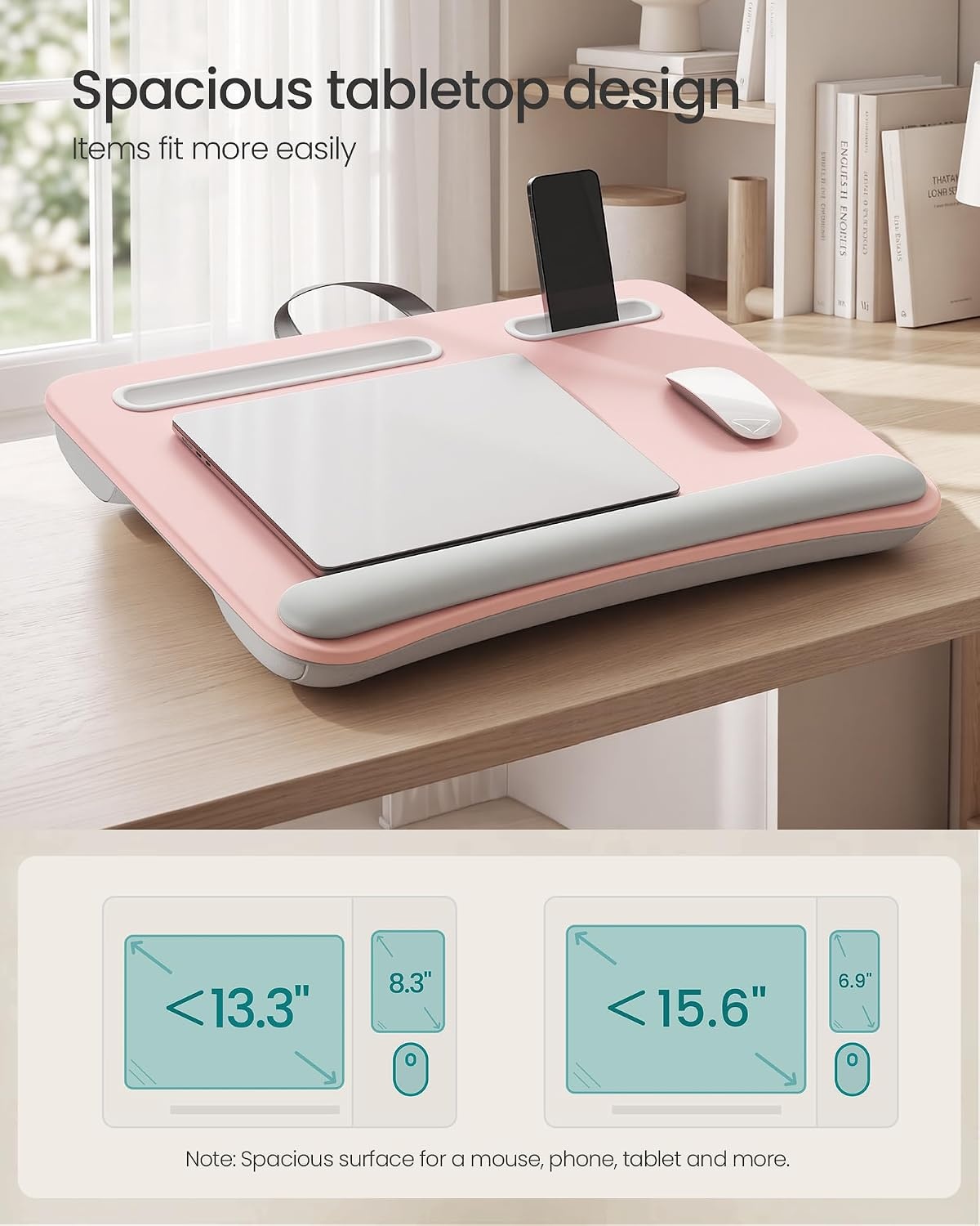 image:imageSONGMICS Laptop Lap Desk with Cushion Black PVC Leather Fits 156 LaptopFruit Pink