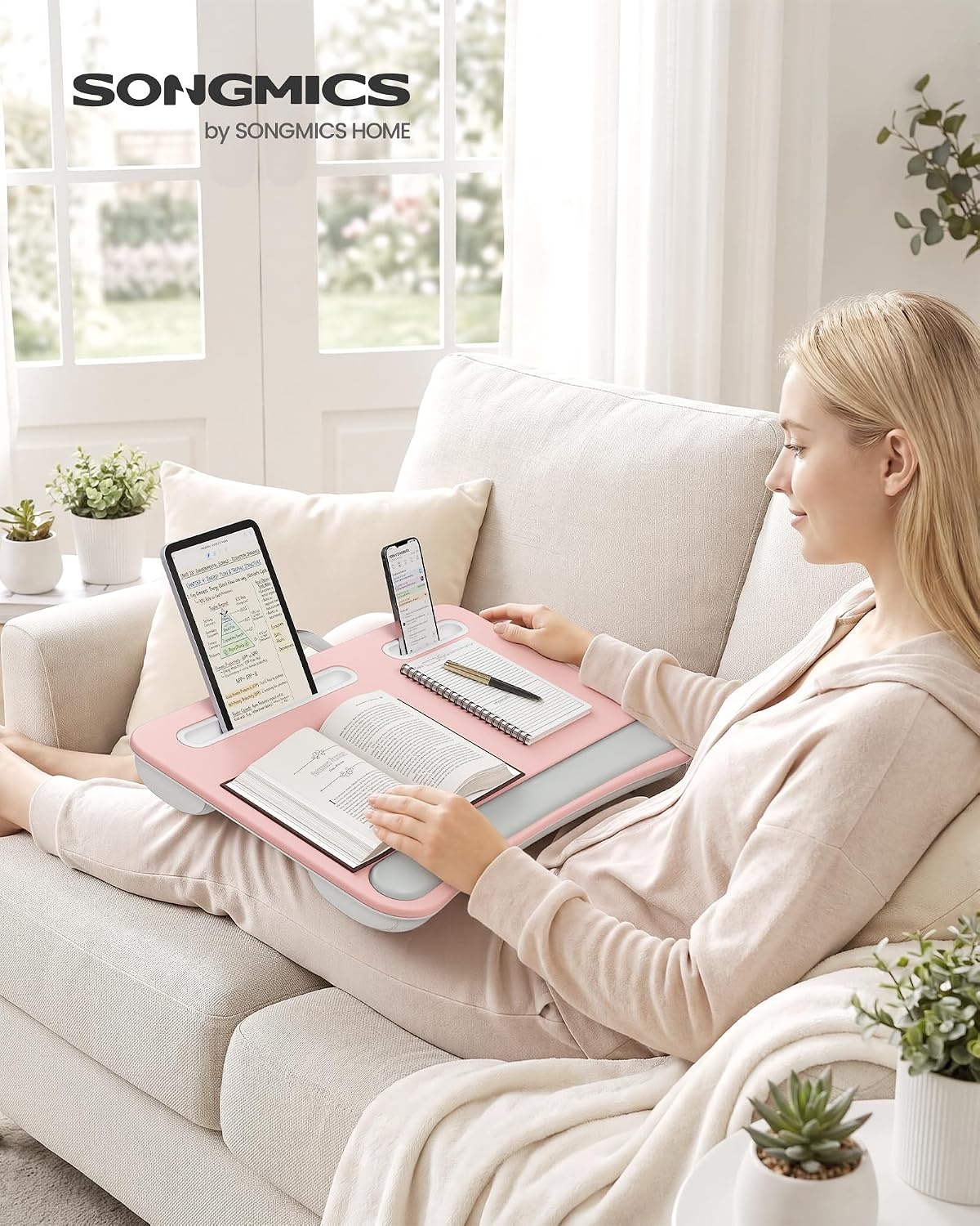 image:imageSONGMICS Laptop Lap Desk with Cushion Black PVC Leather Fits 156 LaptopFruit Pink