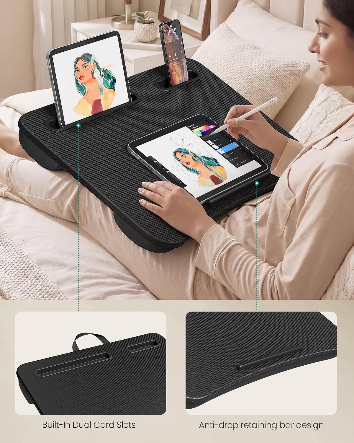 image:imageSONGMICS Laptop Lap Desk with Cushion Black PVC Leather Fits 156 LaptopNatural Walnut