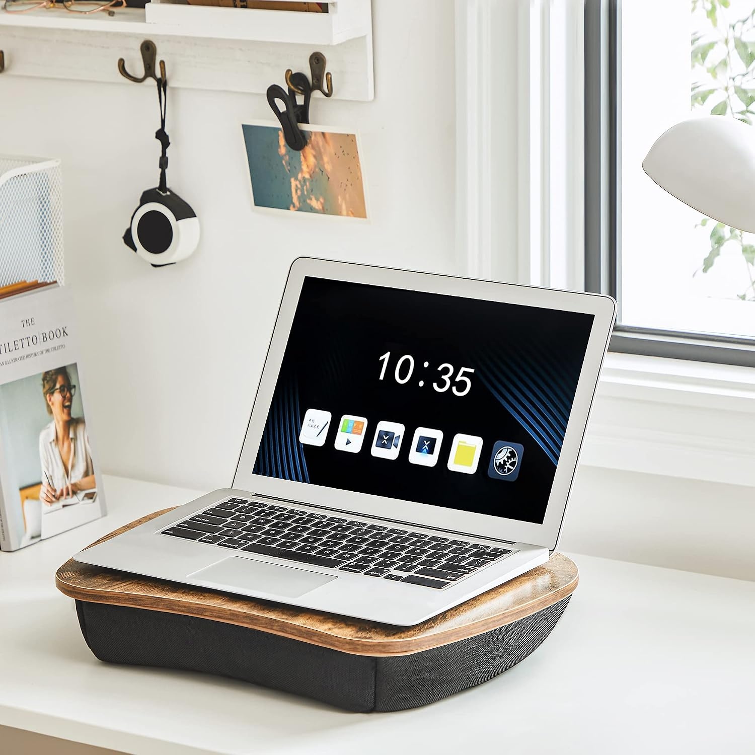 image:imageSONGMICS Laptop Lap Desk with Cushion Black PVC Leather Fits 156 LaptopRustic Brown