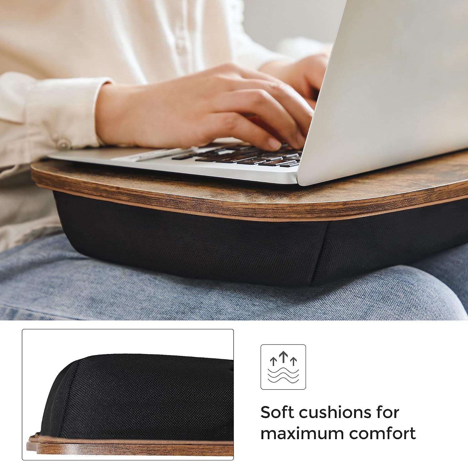 image:imageSONGMICS Laptop Lap Desk with Cushion Black PVC Leather Fits 156 LaptopRustic Brown