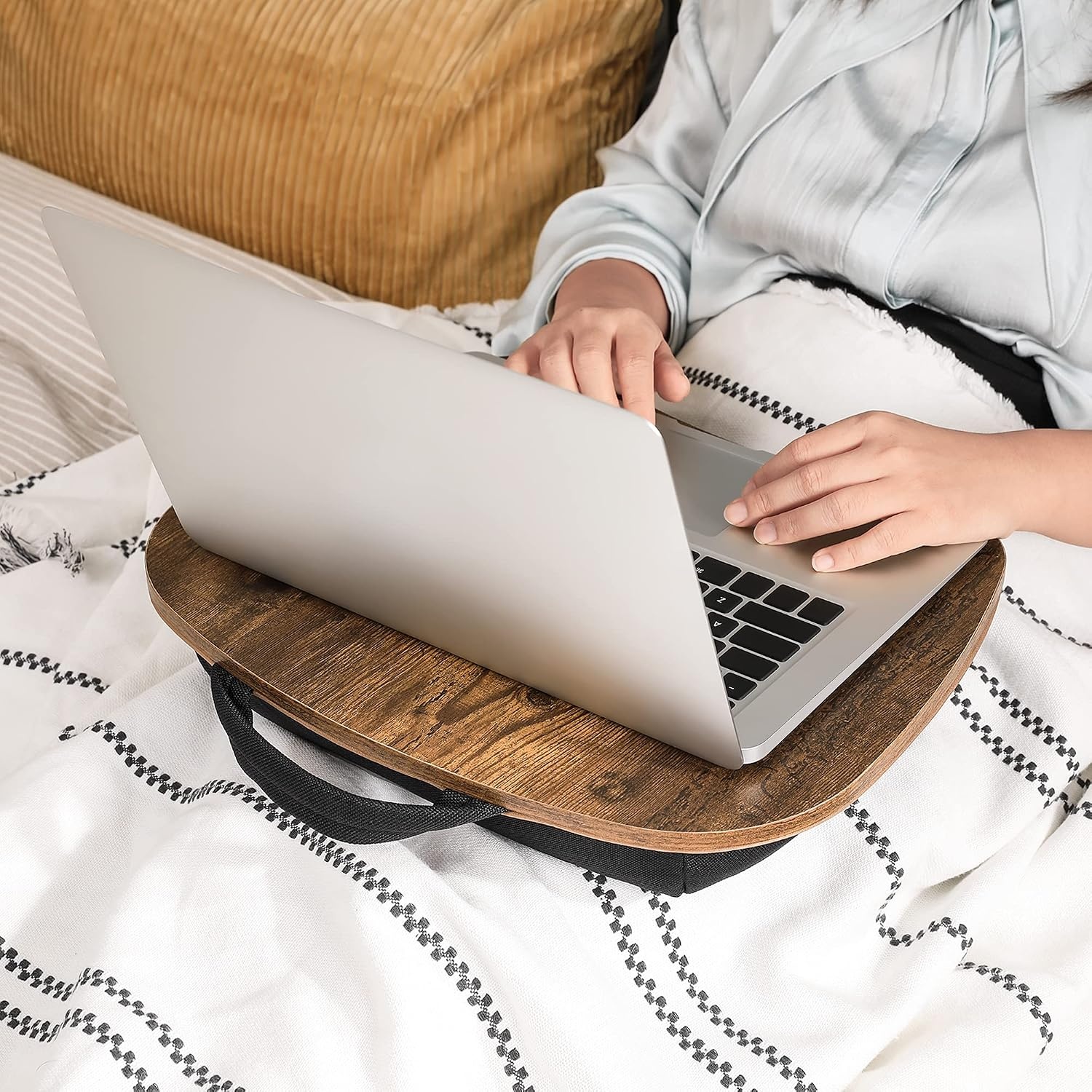 image:imageSONGMICS Laptop Lap Desk with Cushion Black PVC Leather Fits 156 LaptopRustic Brown