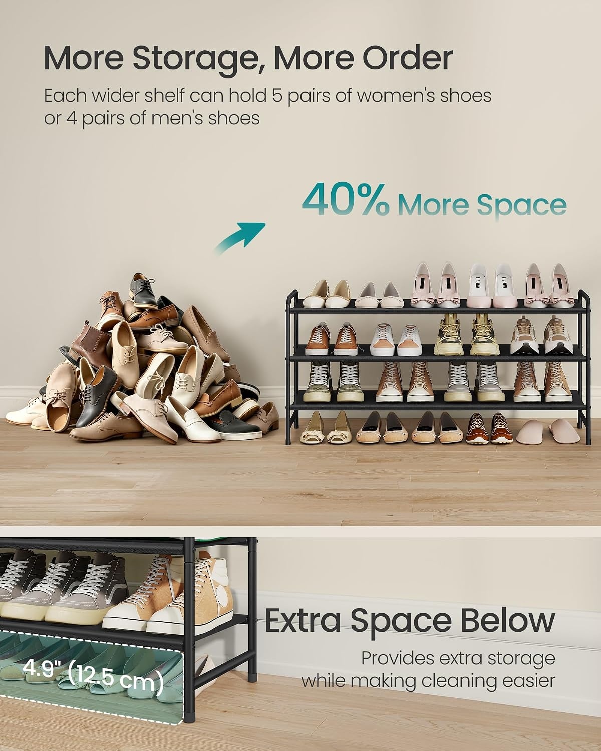 image:imageSONGMICS Long Shoe Rack 2Tier Shoe Organizer Holds up to 15 Pairs3 Tiers