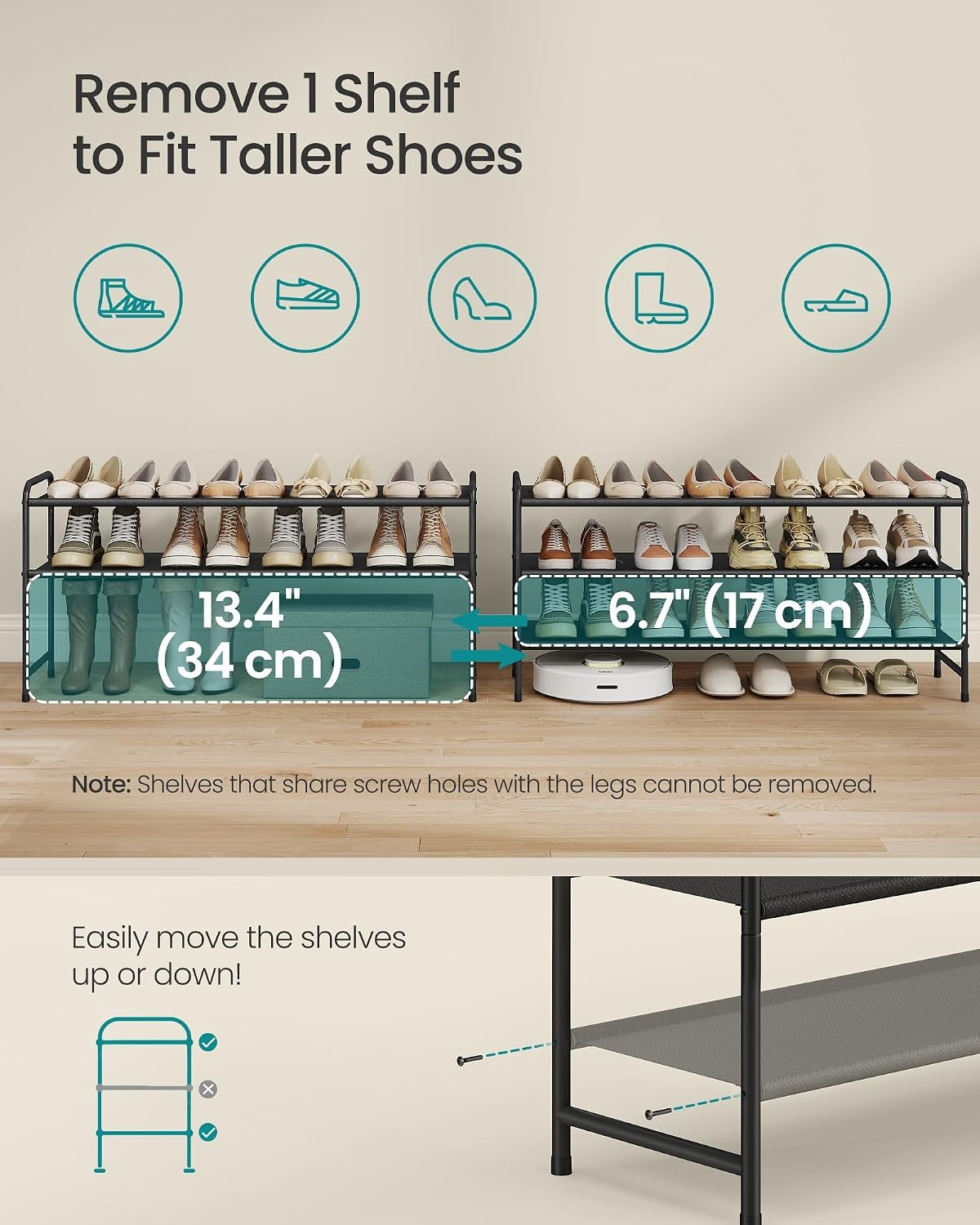 image:imageSONGMICS Long Shoe Rack 2Tier Shoe Organizer Holds up to 15 Pairs3 Tiers