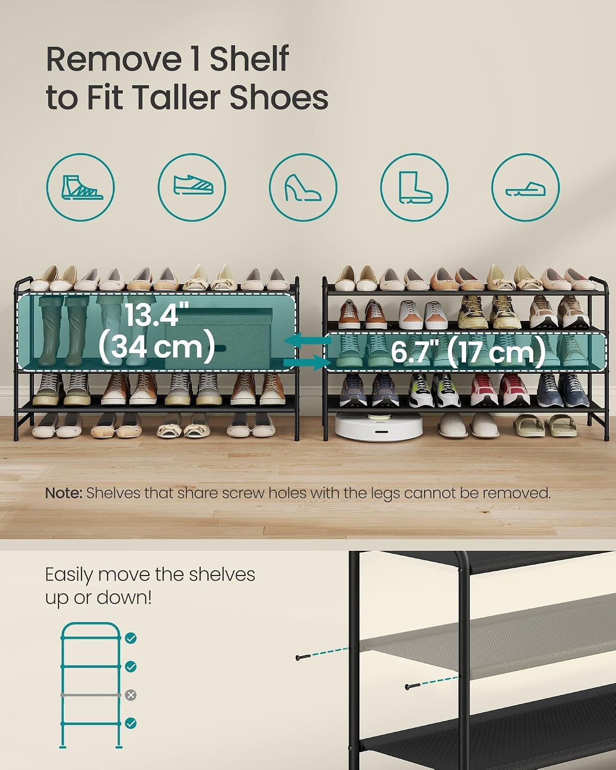 image:imageSONGMICS Long Shoe Rack 2Tier Shoe Organizer Holds up to 15 Pairs4 Tiers