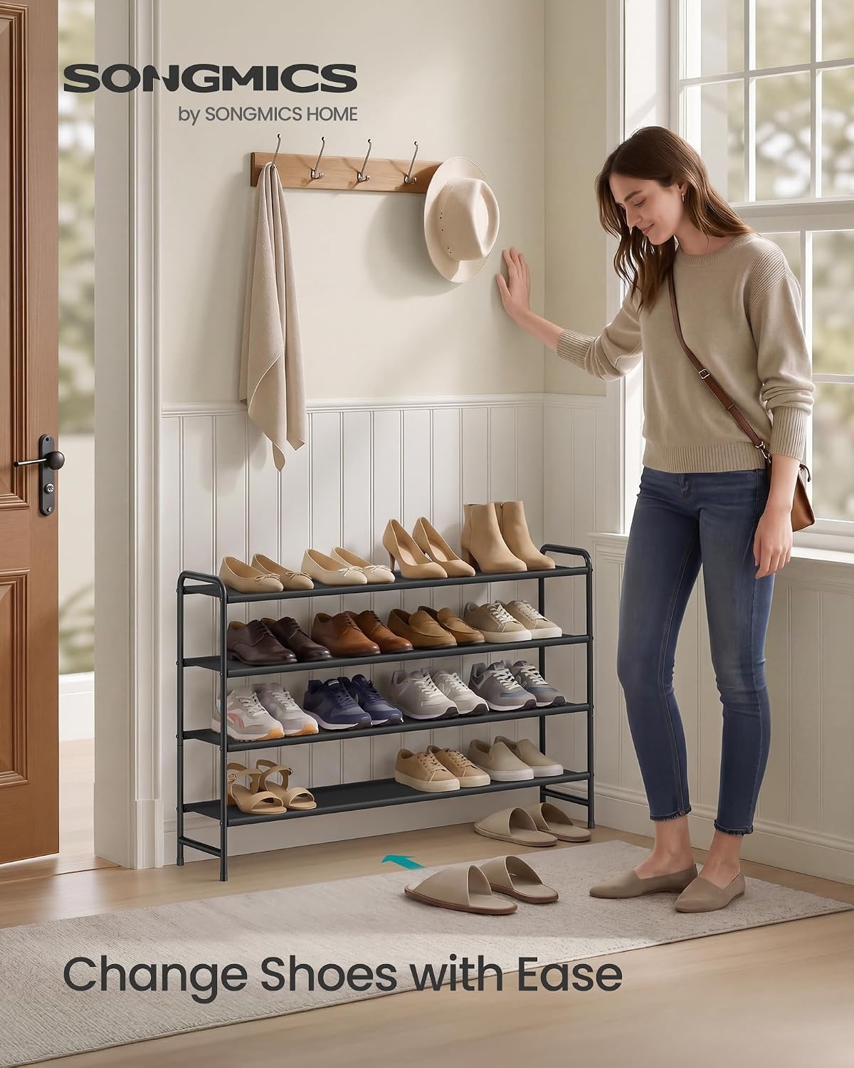 image:imageSONGMICS Long Shoe Rack 2Tier Shoe Organizer Holds up to 15 Pairs4 Tiers