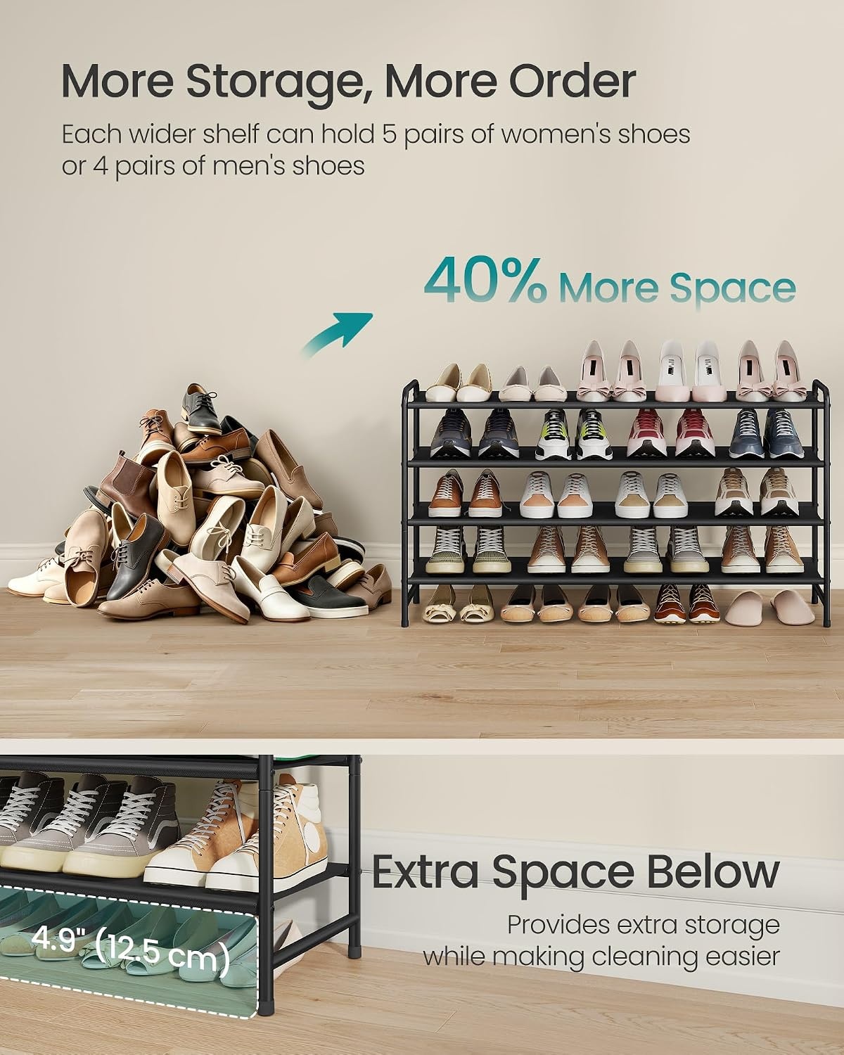 image:imageSONGMICS Long Shoe Rack 2Tier Shoe Organizer Holds up to 15 Pairs4 Tiers
