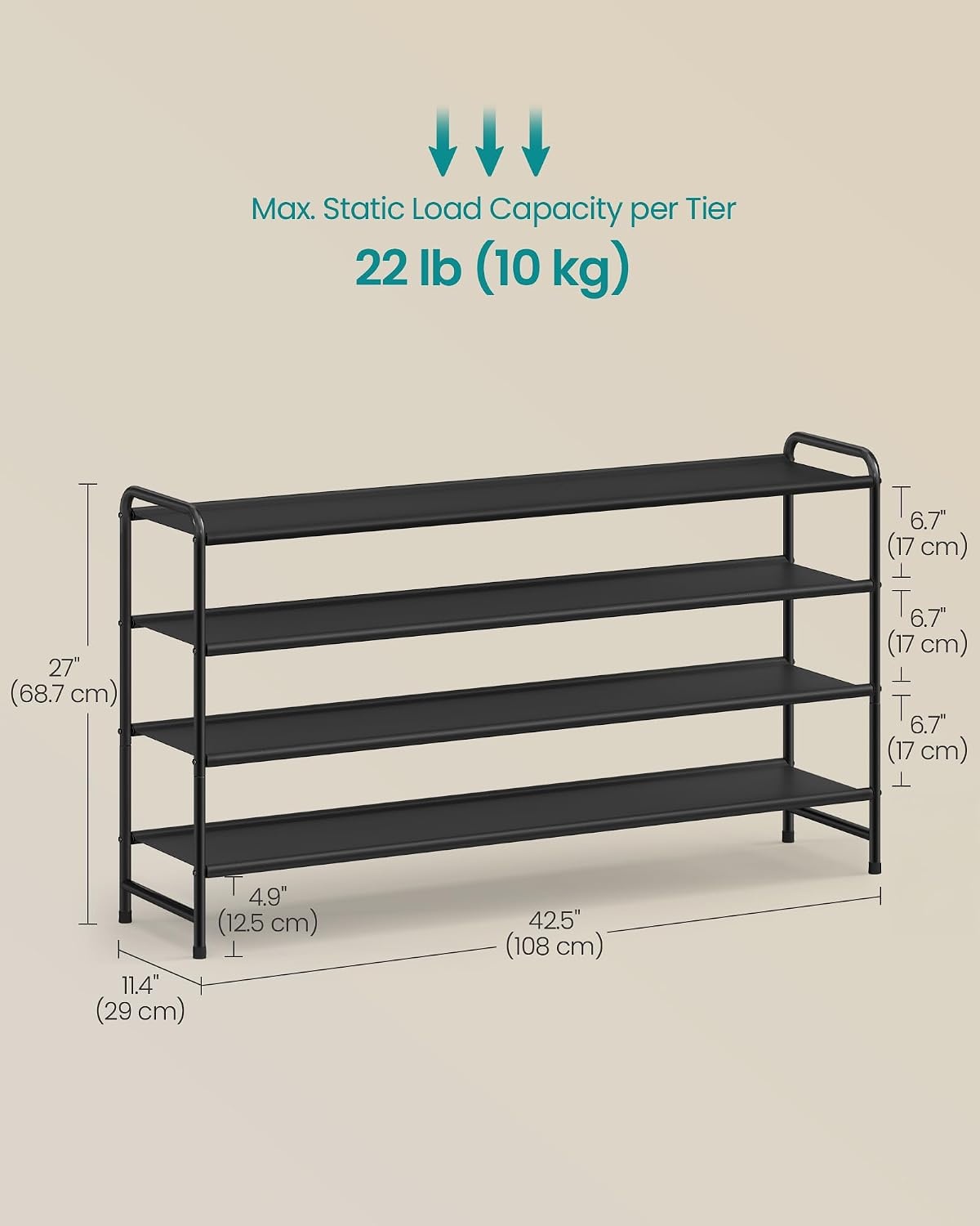 image:imageSONGMICS Long Shoe Rack 2Tier Shoe Organizer Holds up to 15 Pairs4 Tiers