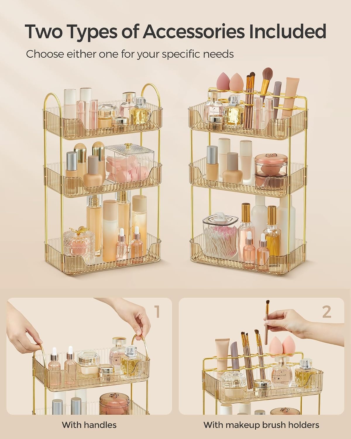 image:imageSONGMICS Makeup Organizer Cosmetic Display Case with 2 DrawersChampagne Gold