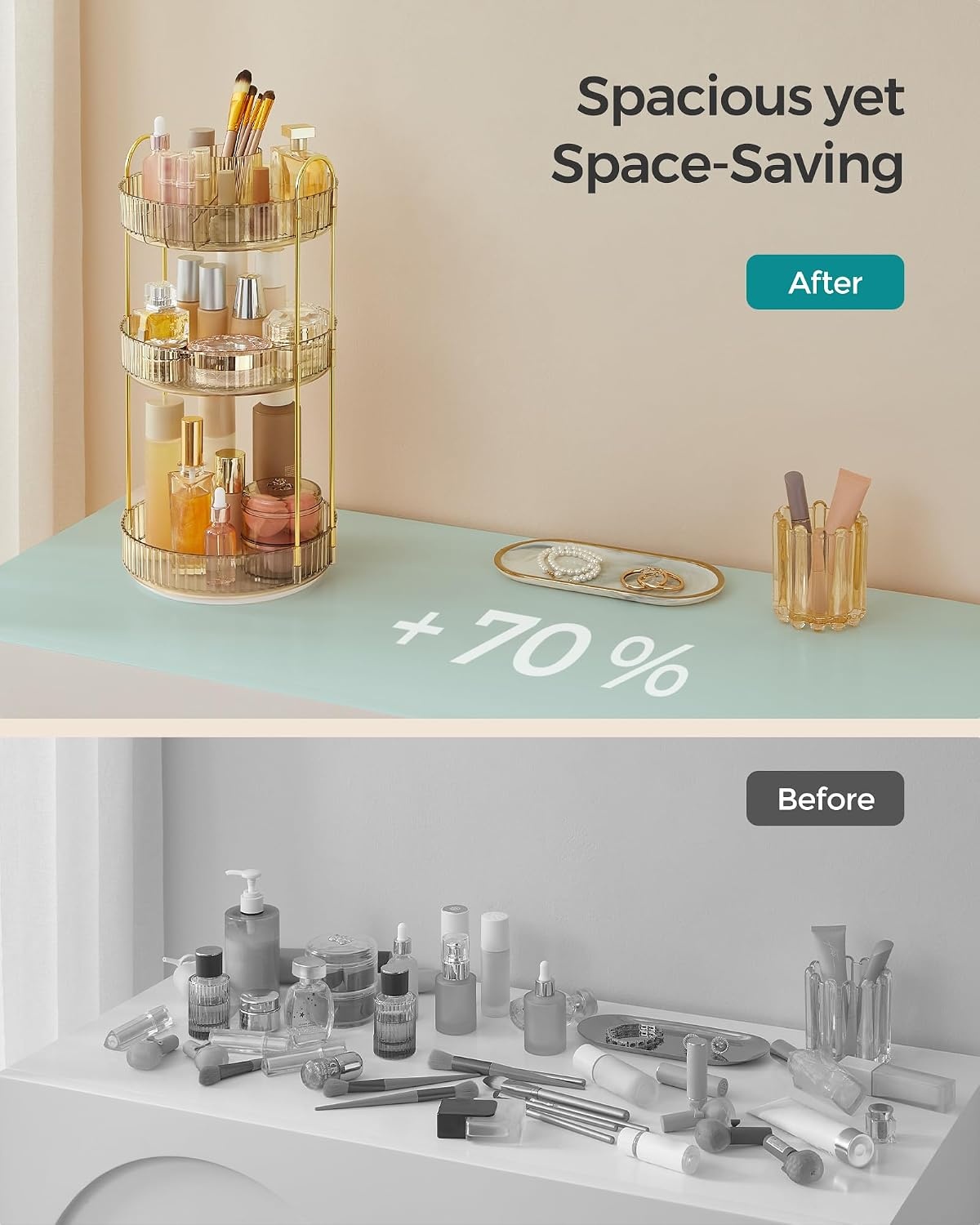image:imageSONGMICS Makeup Organizer Cosmetic Display Case with 2 DrawersChampagne Gold