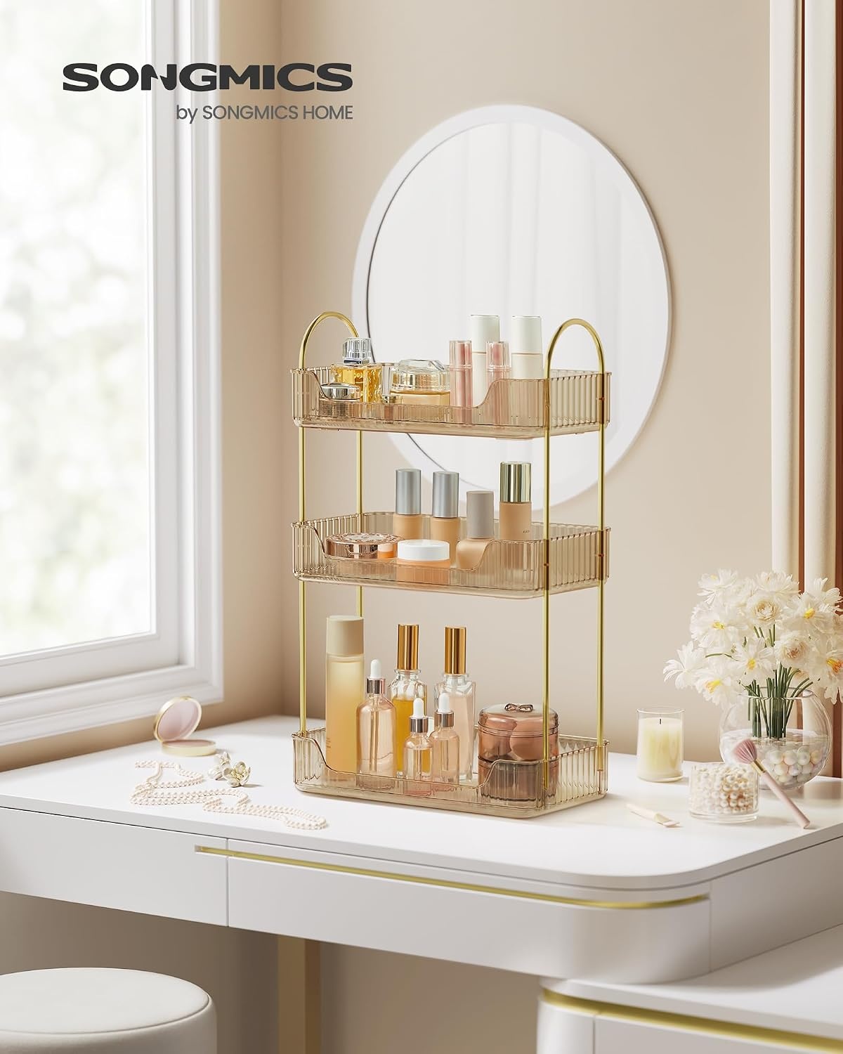 image:imageSONGMICS Makeup Organizer Cosmetic Display Case with 2 DrawersChampagne Gold