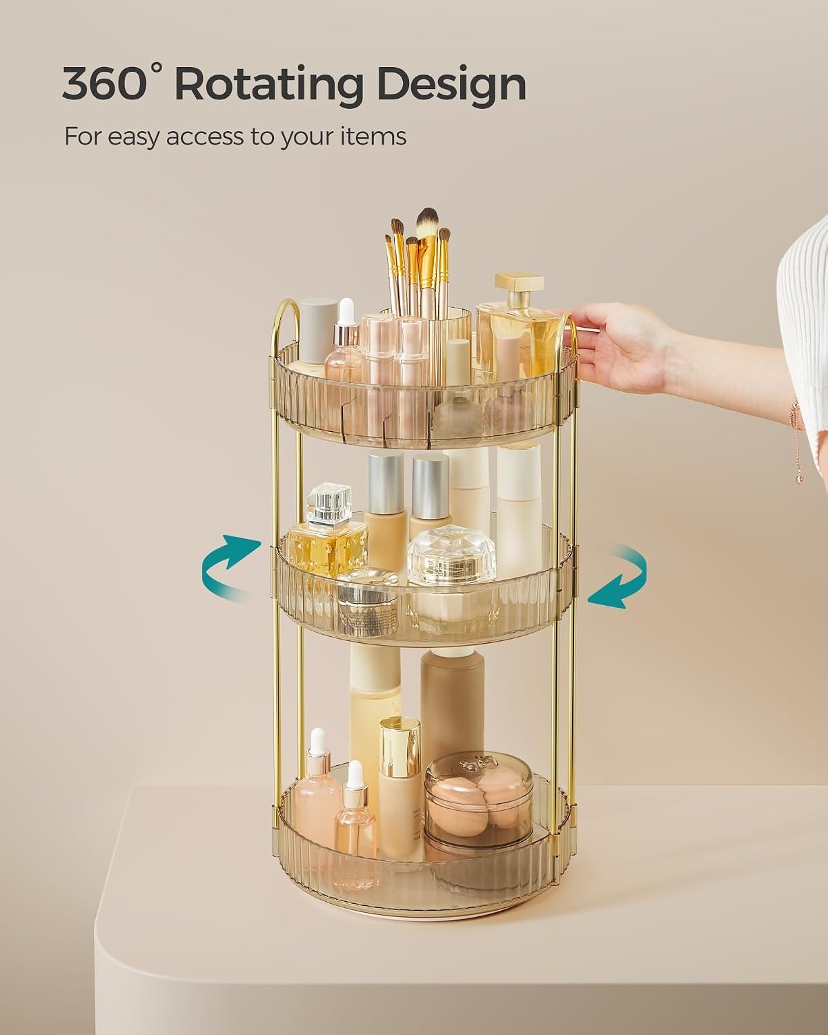image:imageSONGMICS Makeup Organizer Cosmetic Display Case with 2 DrawersChampagne Gold