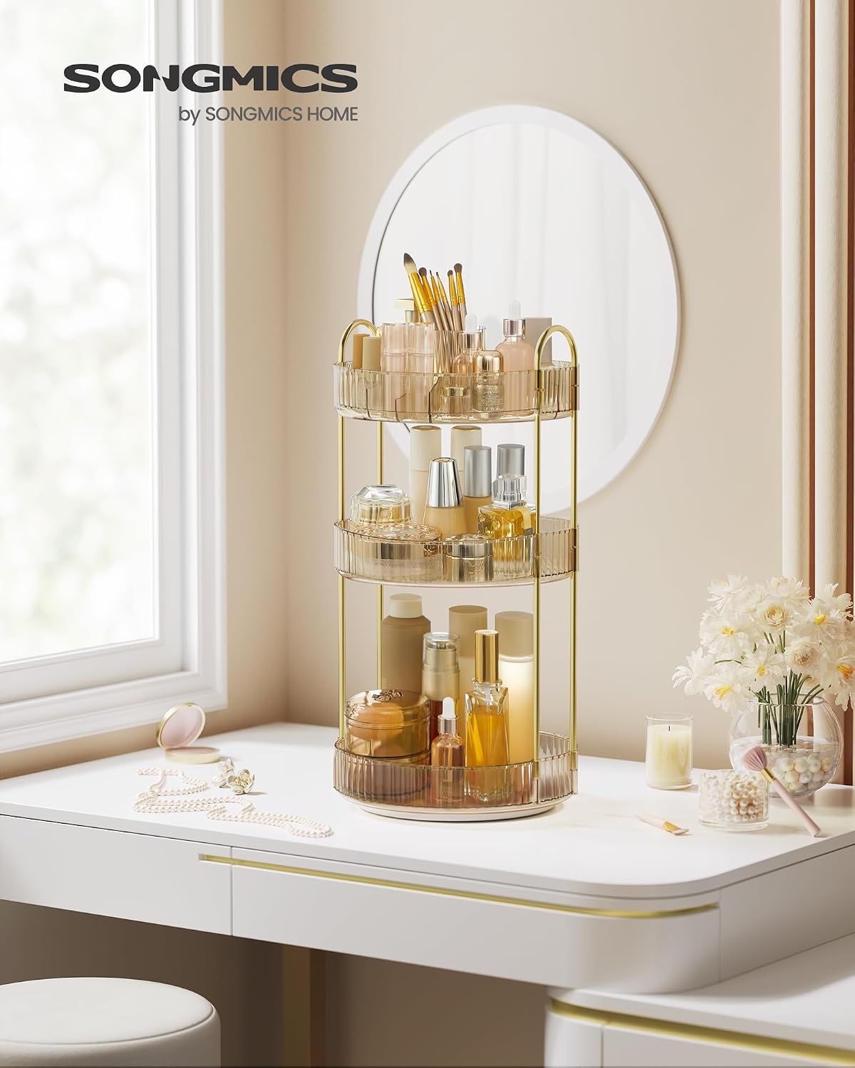 image:imageSONGMICS Makeup Organizer Cosmetic Display Case with 2 DrawersChampagne Gold