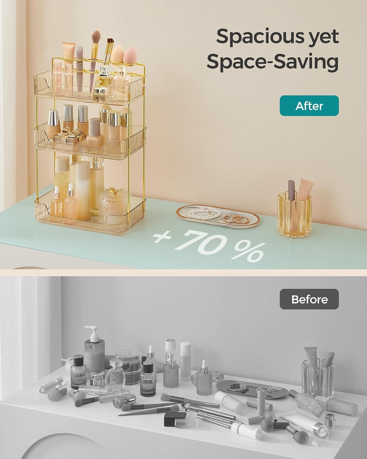 image:imageSONGMICS Makeup Organizer Cosmetic Display Case with 2 DrawersChampagne Gold