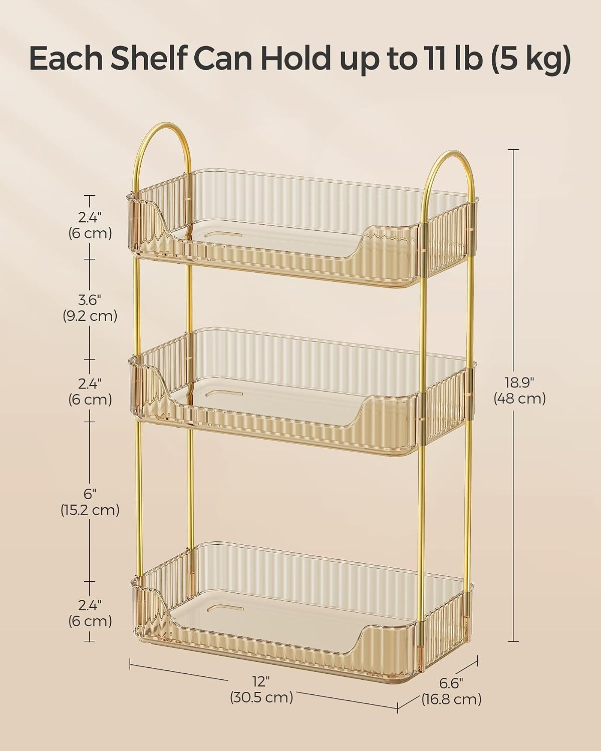 image:imageSONGMICS Makeup Organizer Cosmetic Display Case with 2 DrawersChampagne Gold
