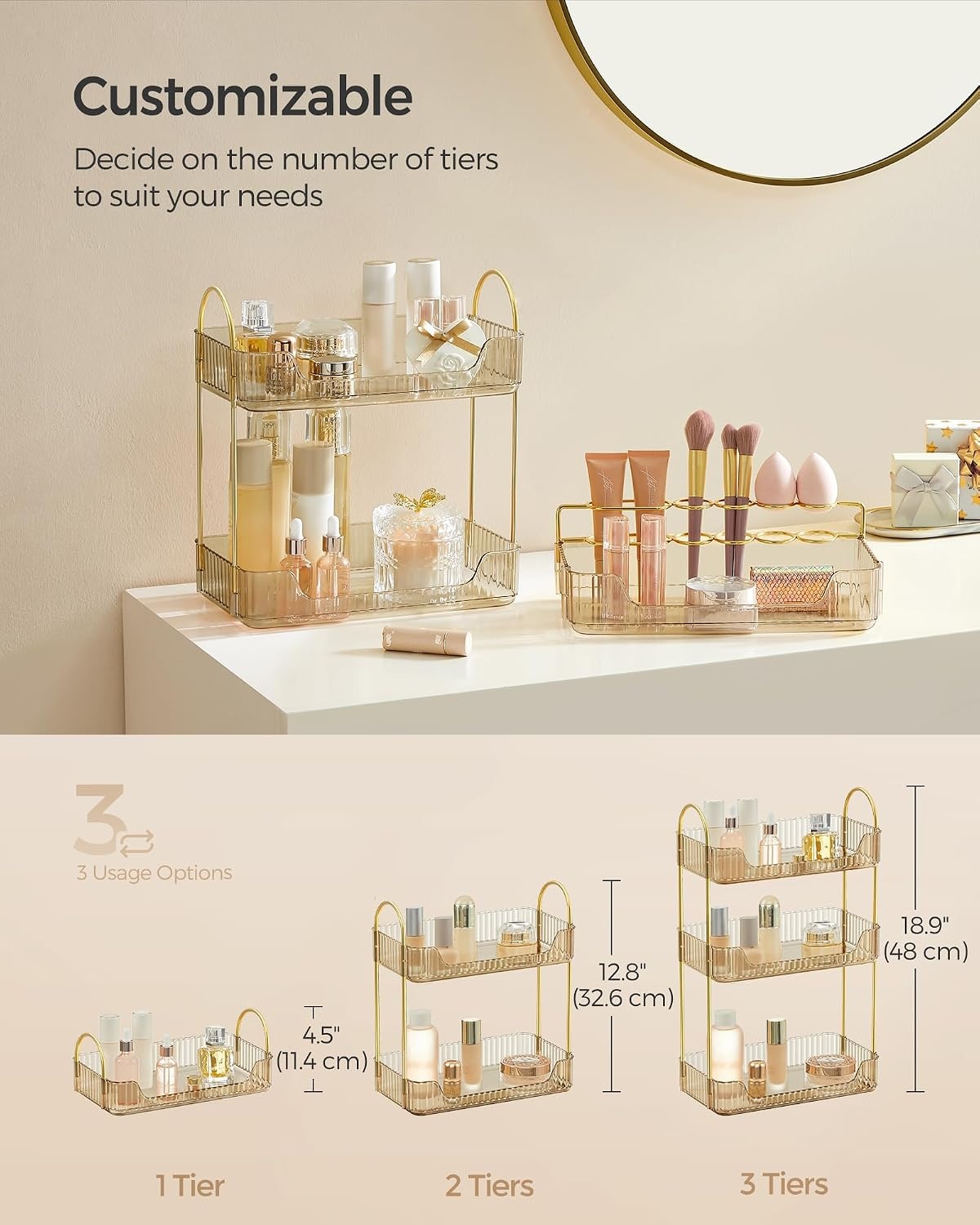 image:imageSONGMICS Makeup Organizer Cosmetic Display Case with 2 DrawersChampagne Gold