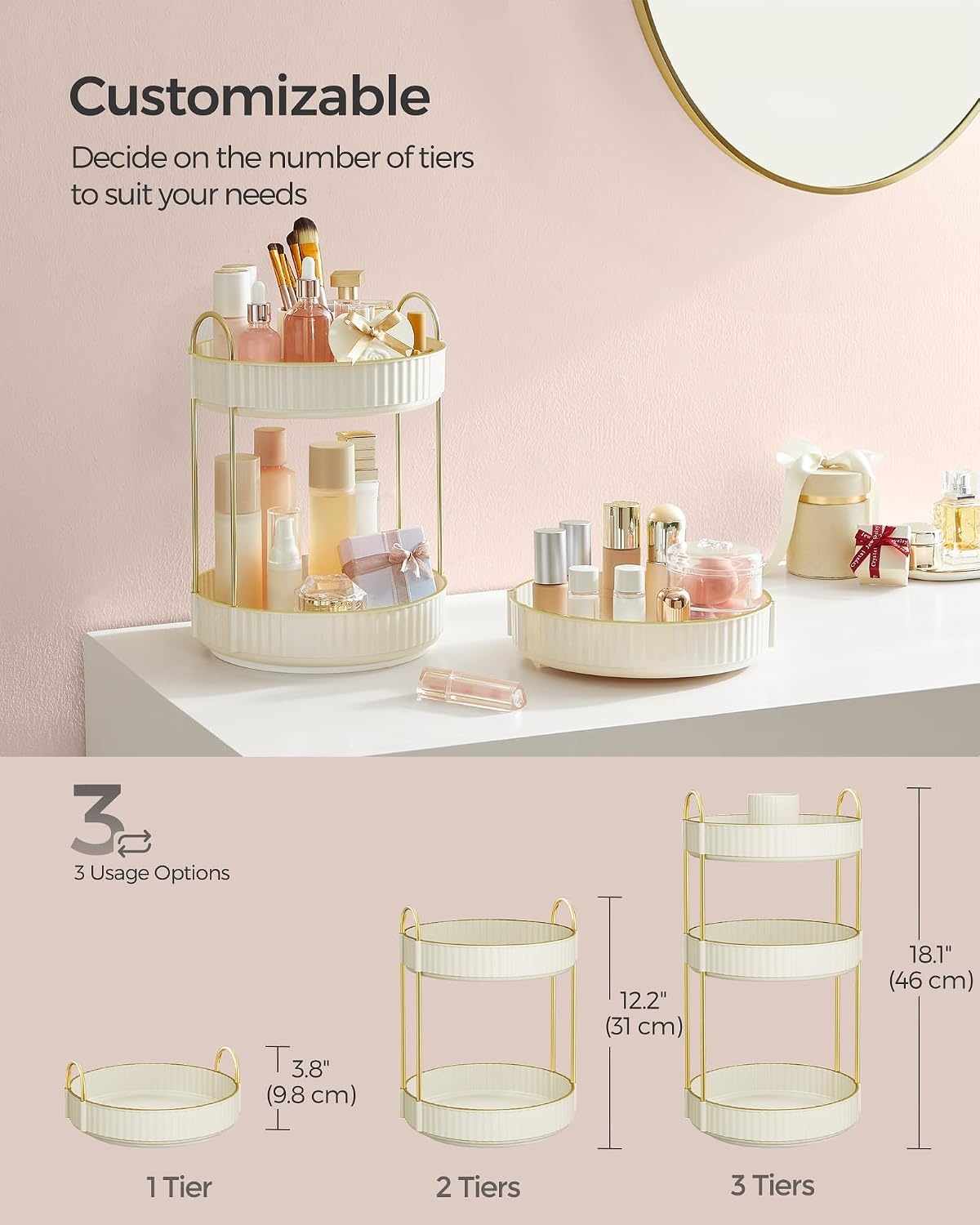 image:imageSONGMICS Makeup Organizer Cosmetic Display Case with 2 DrawersCloud White