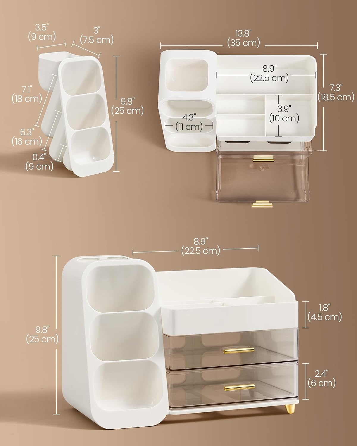 image:imageSONGMICS Makeup Organizer Cosmetic Display Case with 2 DrawersCloud White