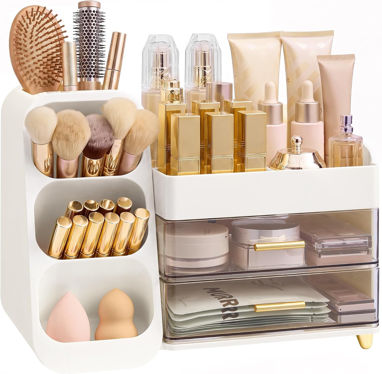 image:imageSONGMICS Makeup Organizer Cosmetic Display Case with 2 DrawersCloud White