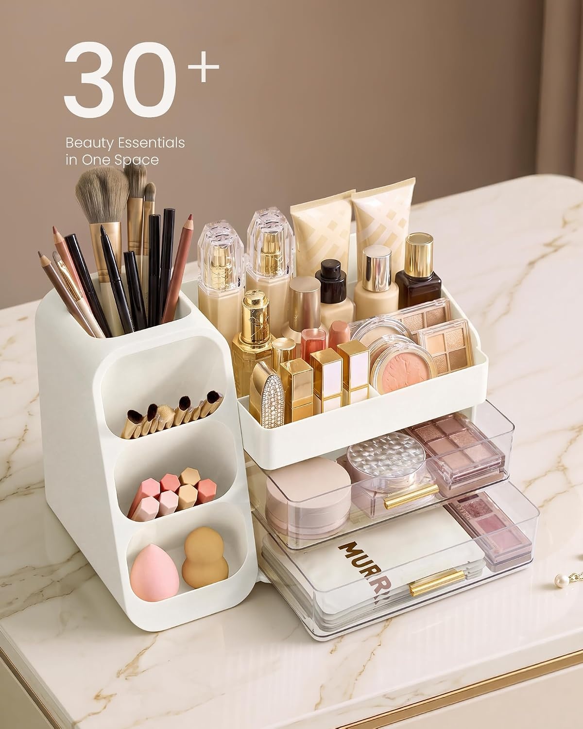 image:imageSONGMICS Makeup Organizer Cosmetic Display Case with 2 DrawersCloud White