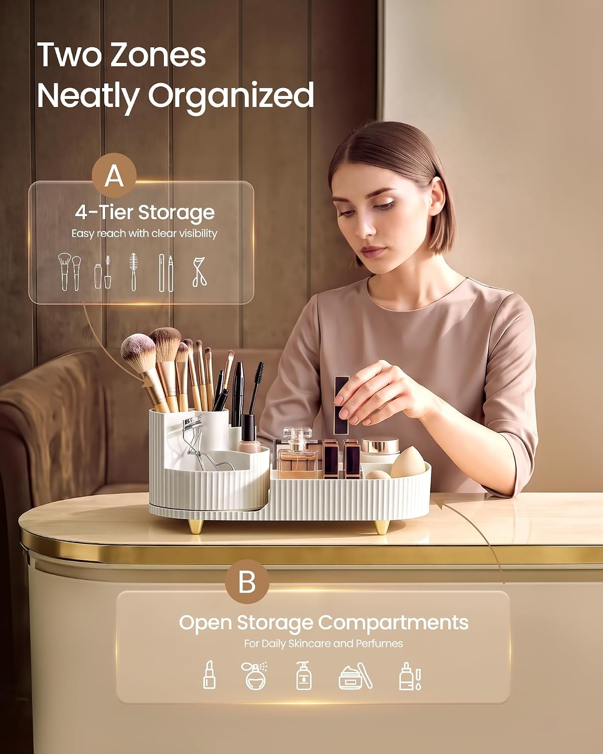 image:imageSONGMICS Makeup Organizer Cosmetic Display Case with 2 DrawersCloud White