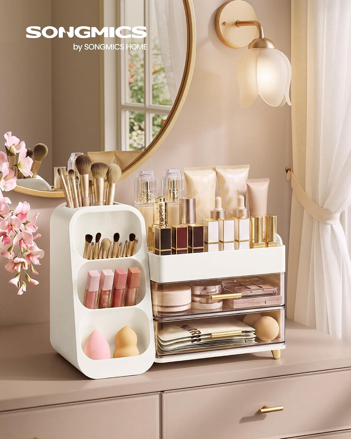image:imageSONGMICS Makeup Organizer Cosmetic Display Case with 2 DrawersCloud White