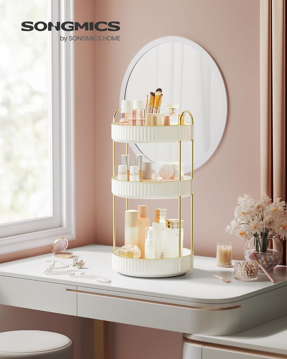 image:imageSONGMICS Makeup Organizer Cosmetic Display Case with 2 DrawersCloud White